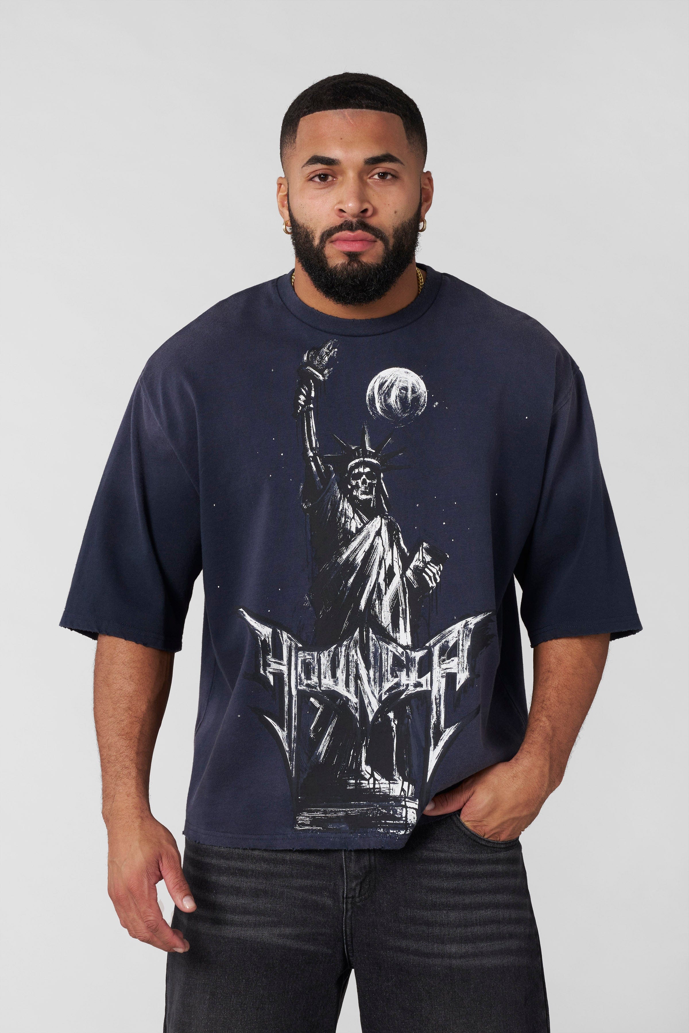 Liberty graphic t-shirt front view showcasing bold design