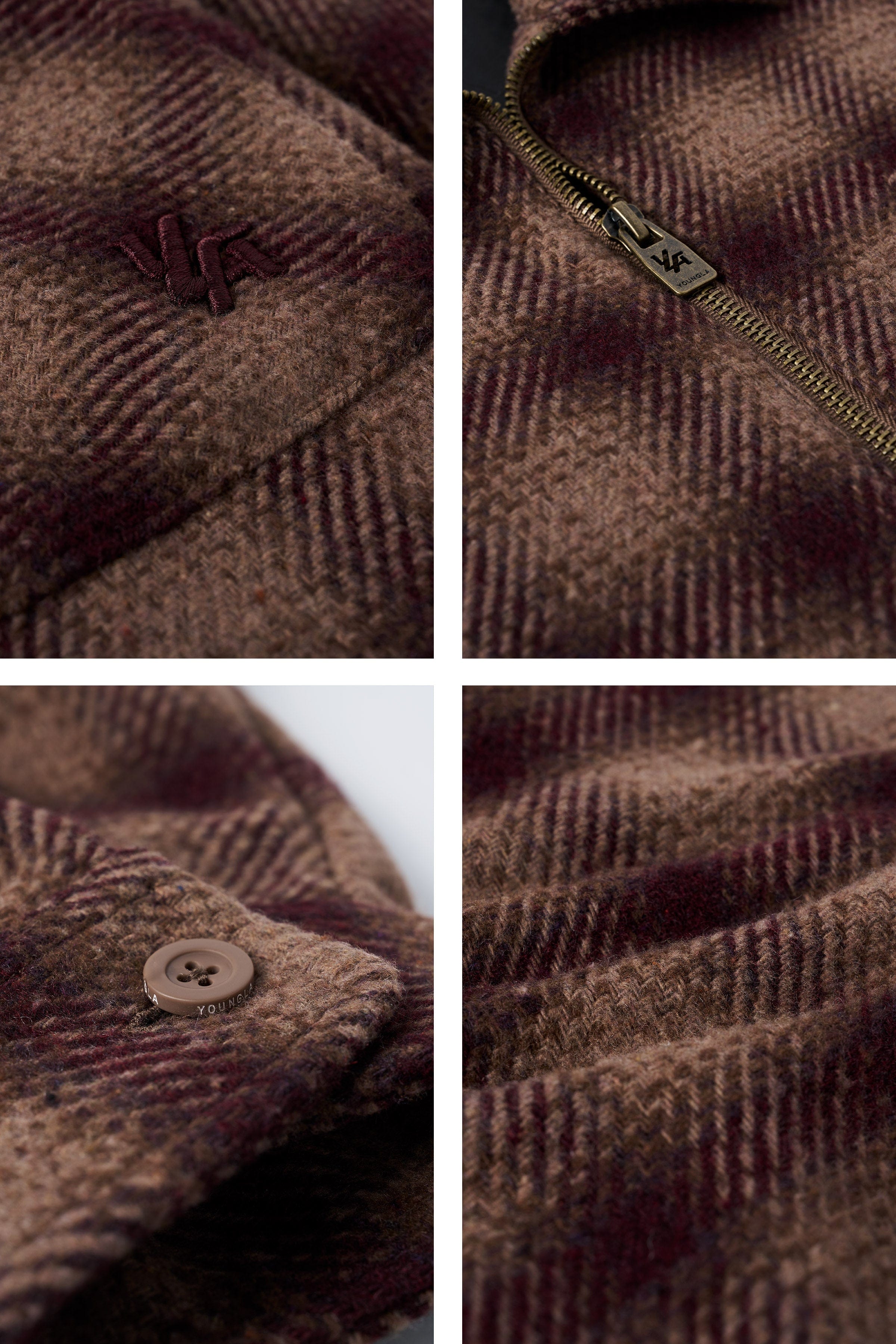 Jacket hanging on a wooden hook, showcasing its loose fit and zip closure.