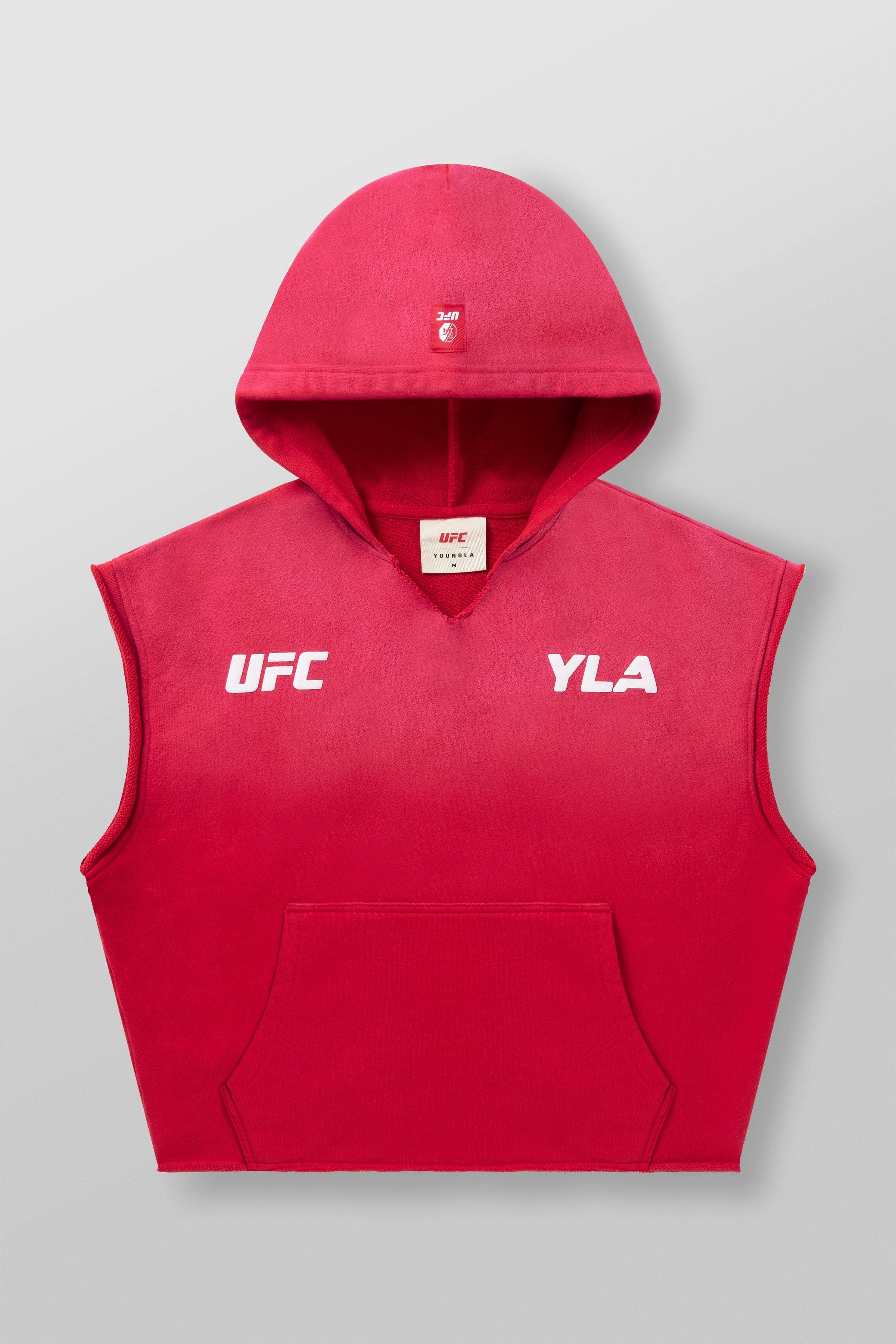 Side angle of the UFC hoodie highlighting sleeveless design.