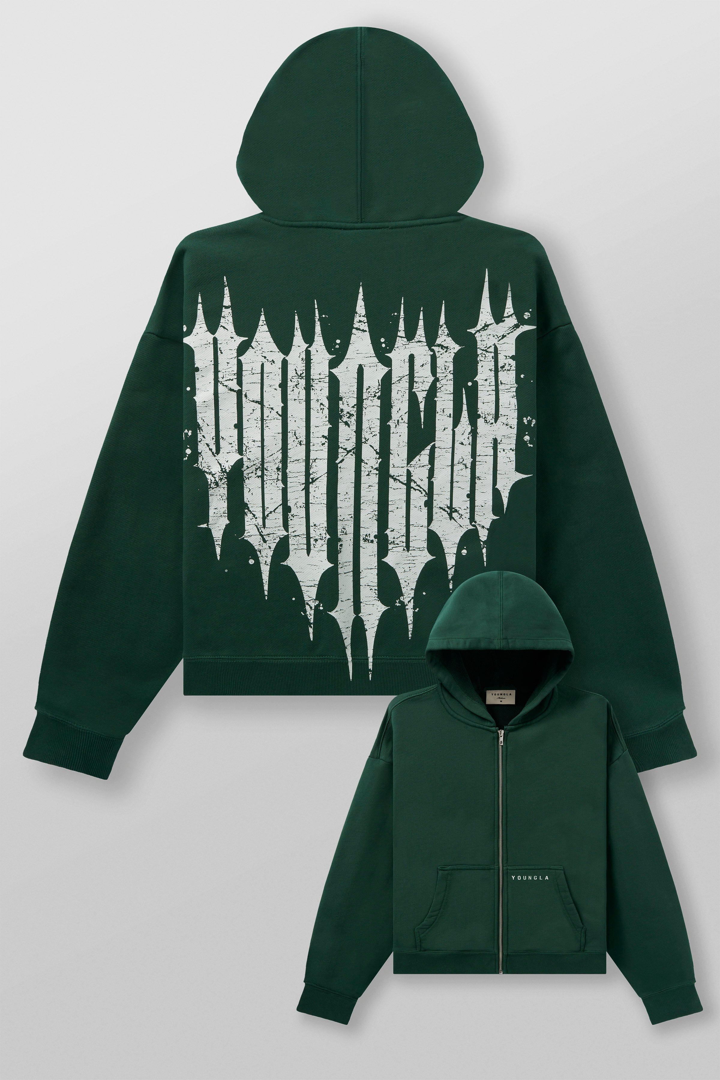 Back view featuring the iconic Revenge logo printed on the black zip-up hoodie