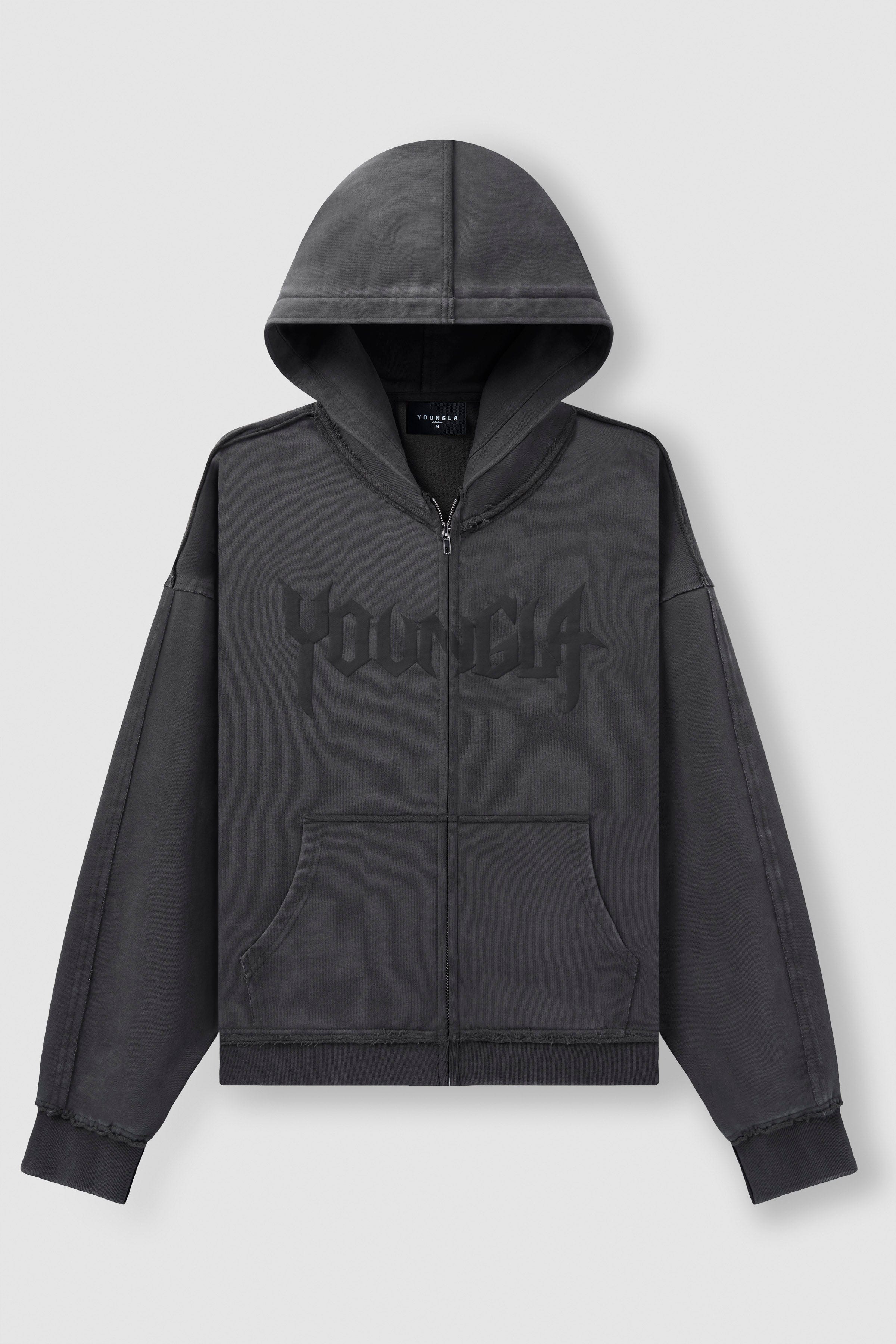 Rear view of comfort hoodie layered over a cotton tee, perfect for travel.