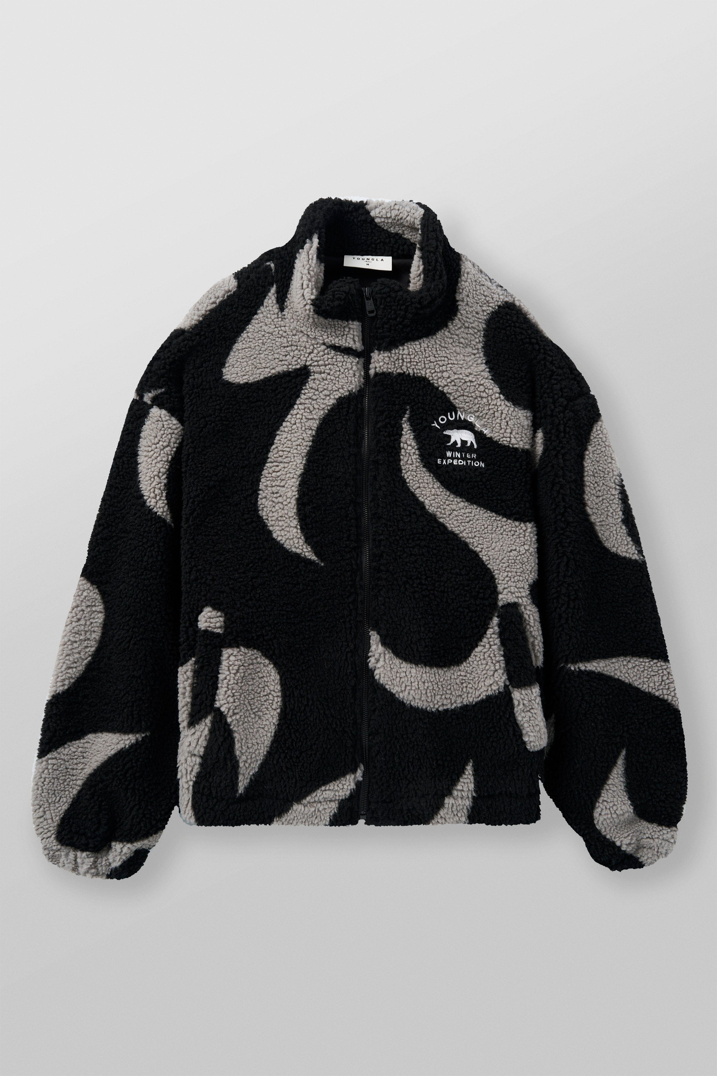 Close-up of the soft sherpa fabric on the jacket, showcasing its warmth.