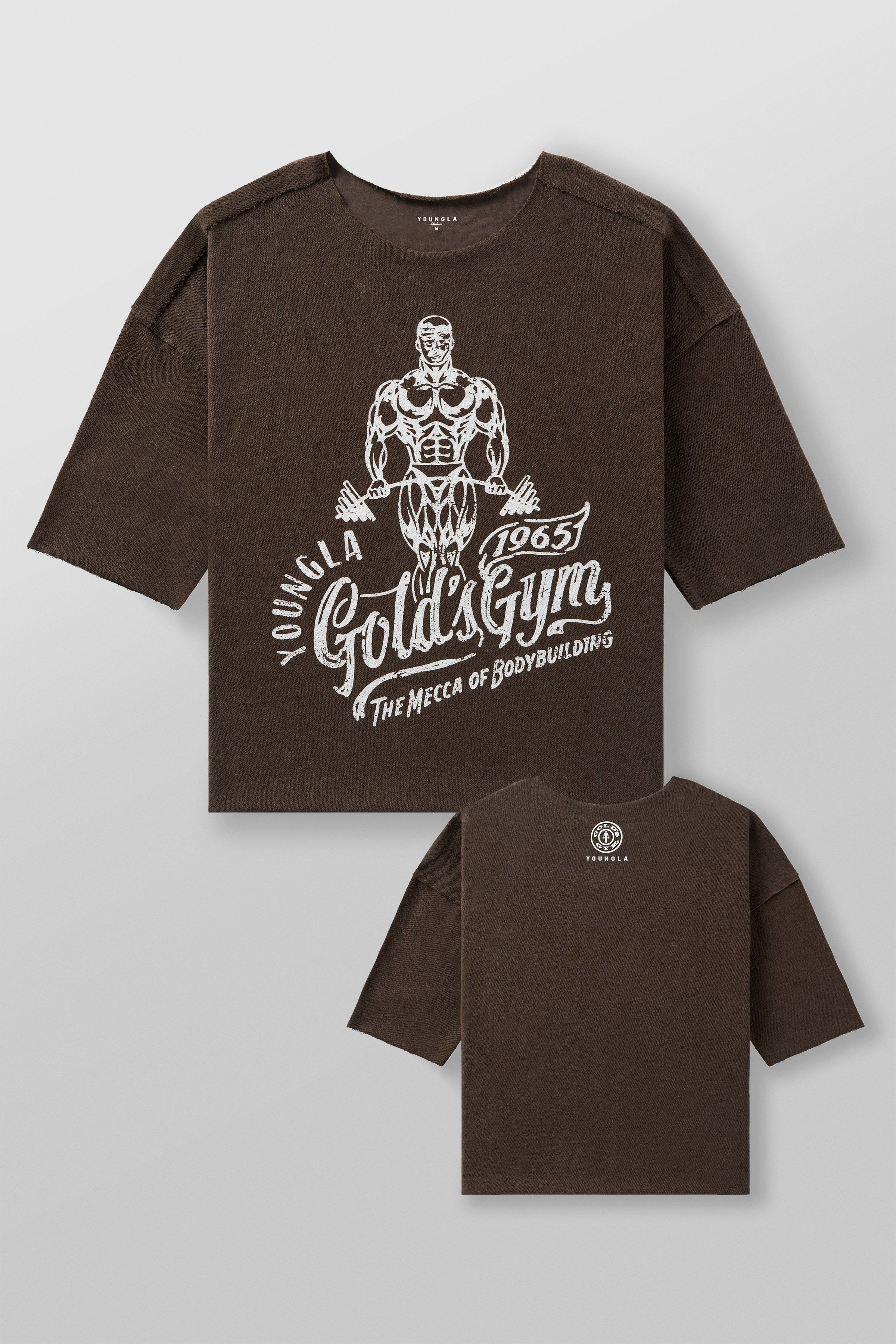 Front view of Golds Gym Vintage Wide Neck Tee, showcasing its relaxed fit.