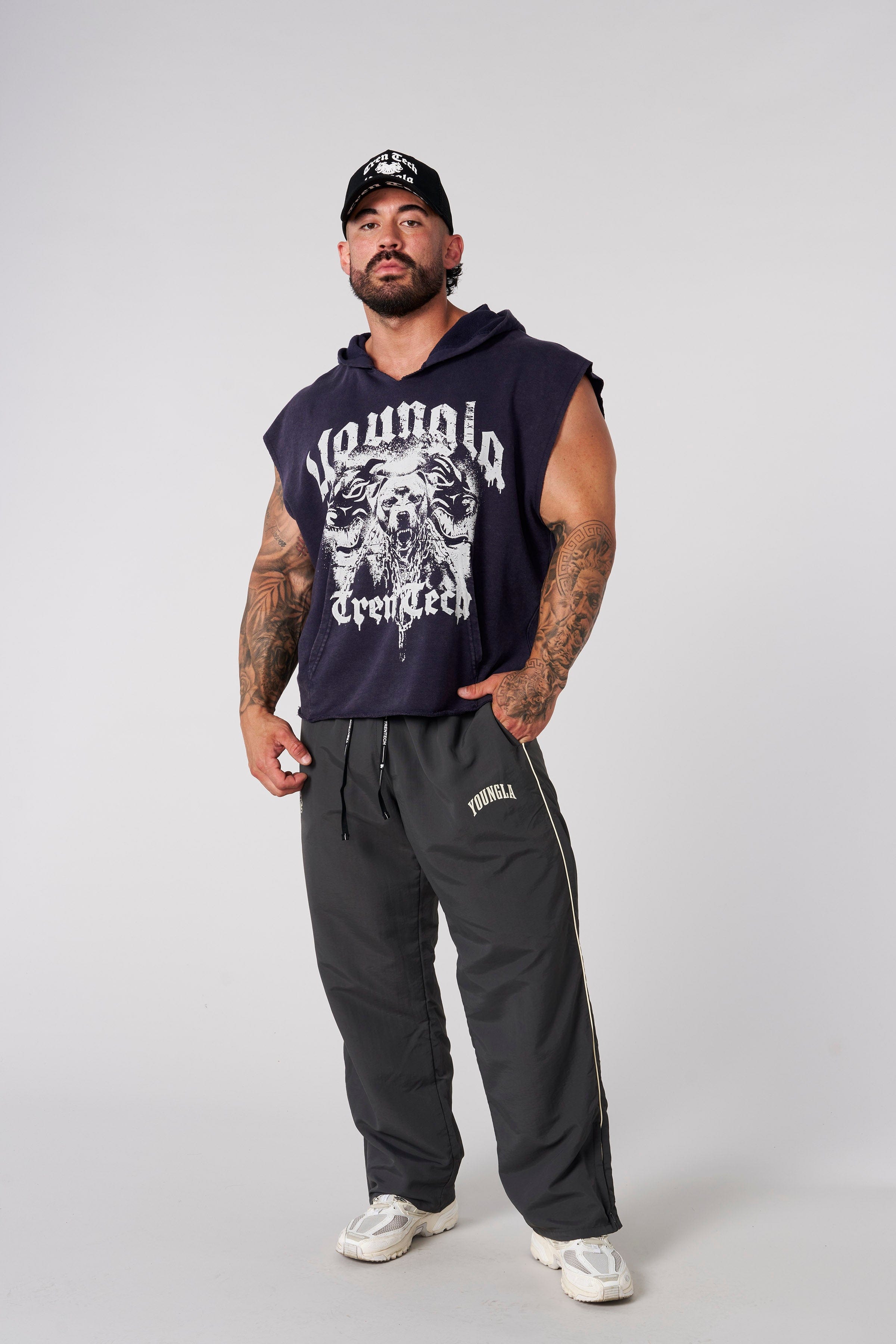 Side-by-side detail of raw-cut hem and heavy fabric texture