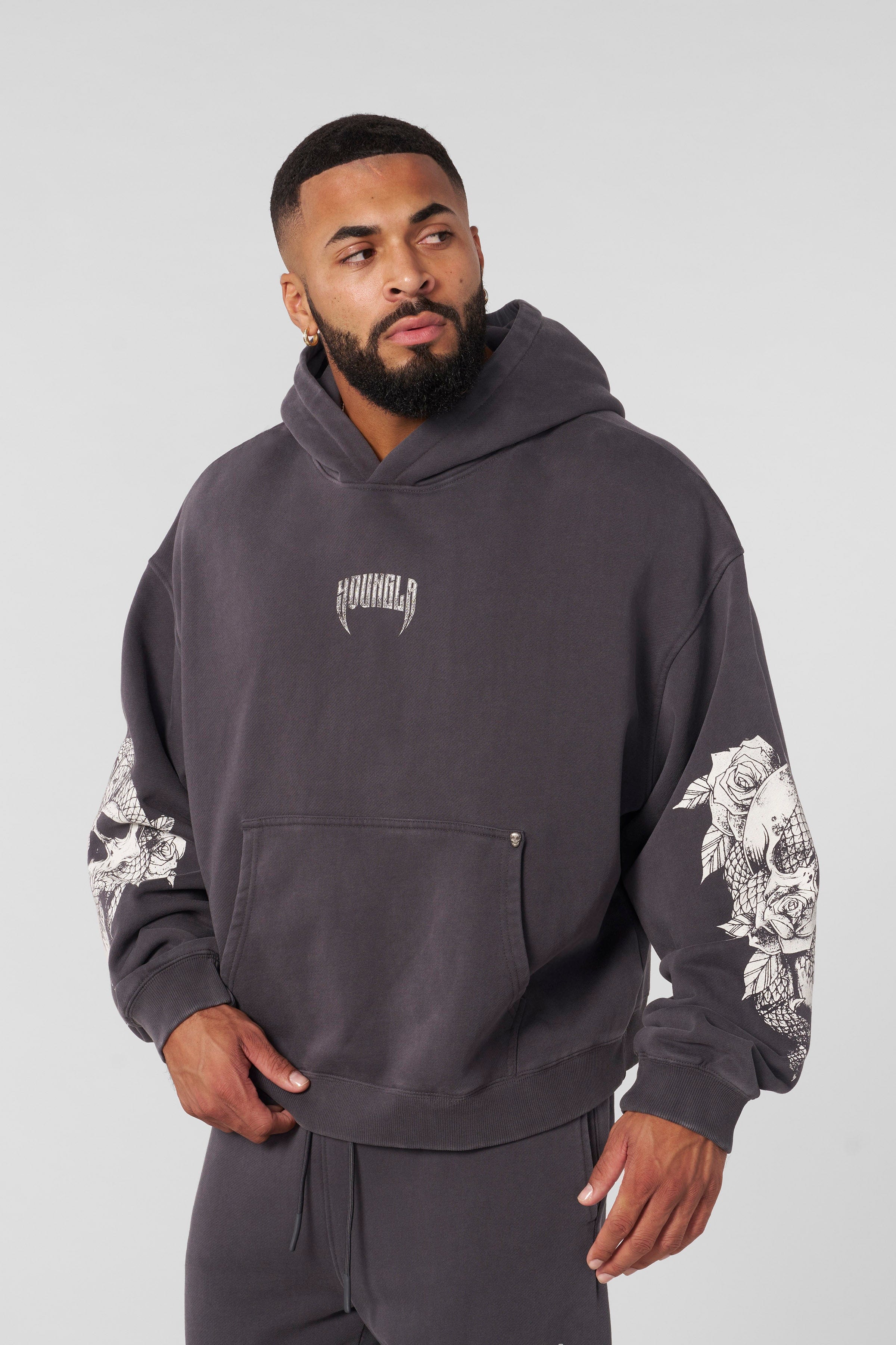 Back detail of oversized zip up hoodie showing relaxed fit and cotton texture