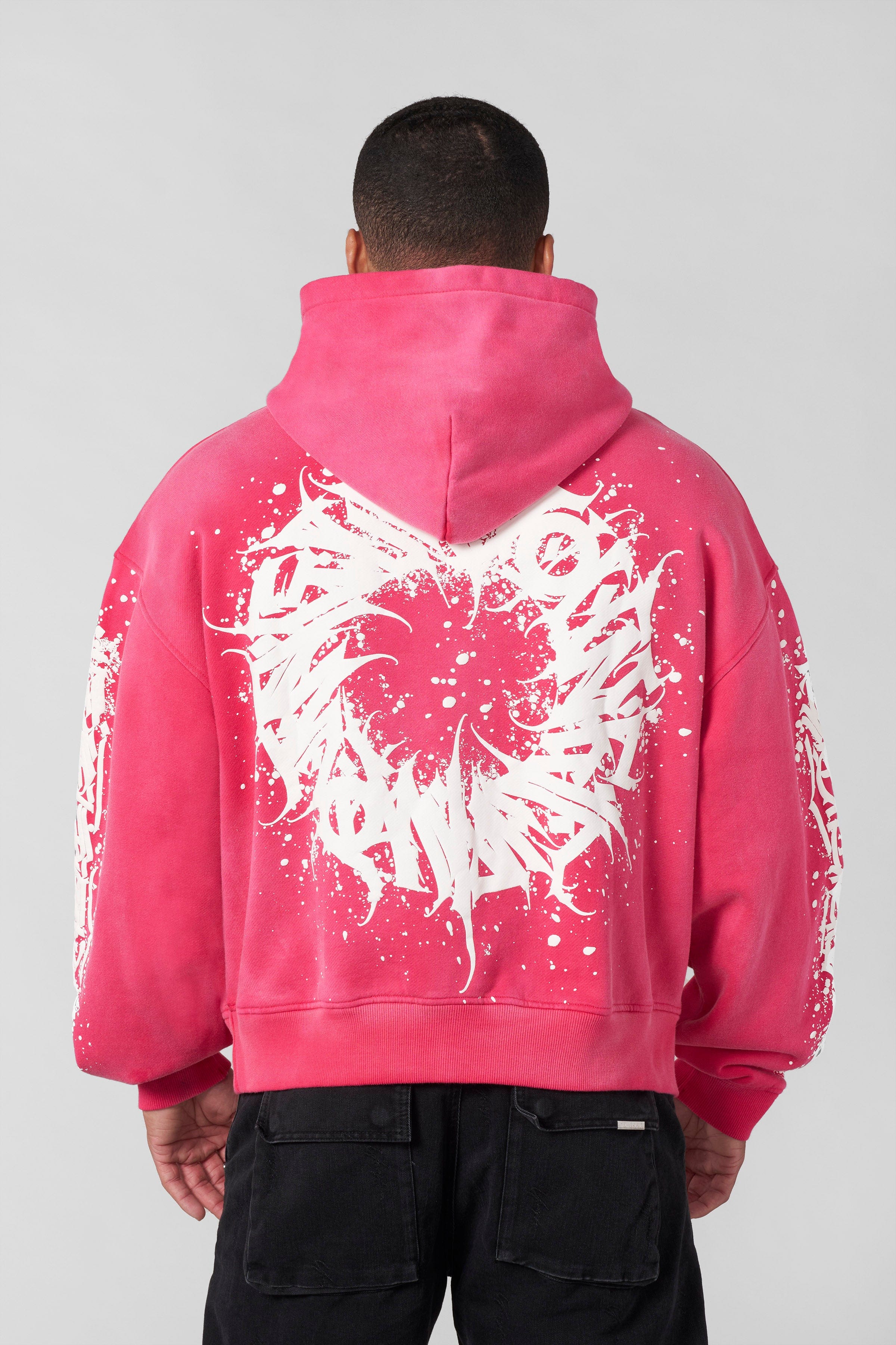 Front view of the Cyclone graphic zip-up hoodie showcasing its unique design.