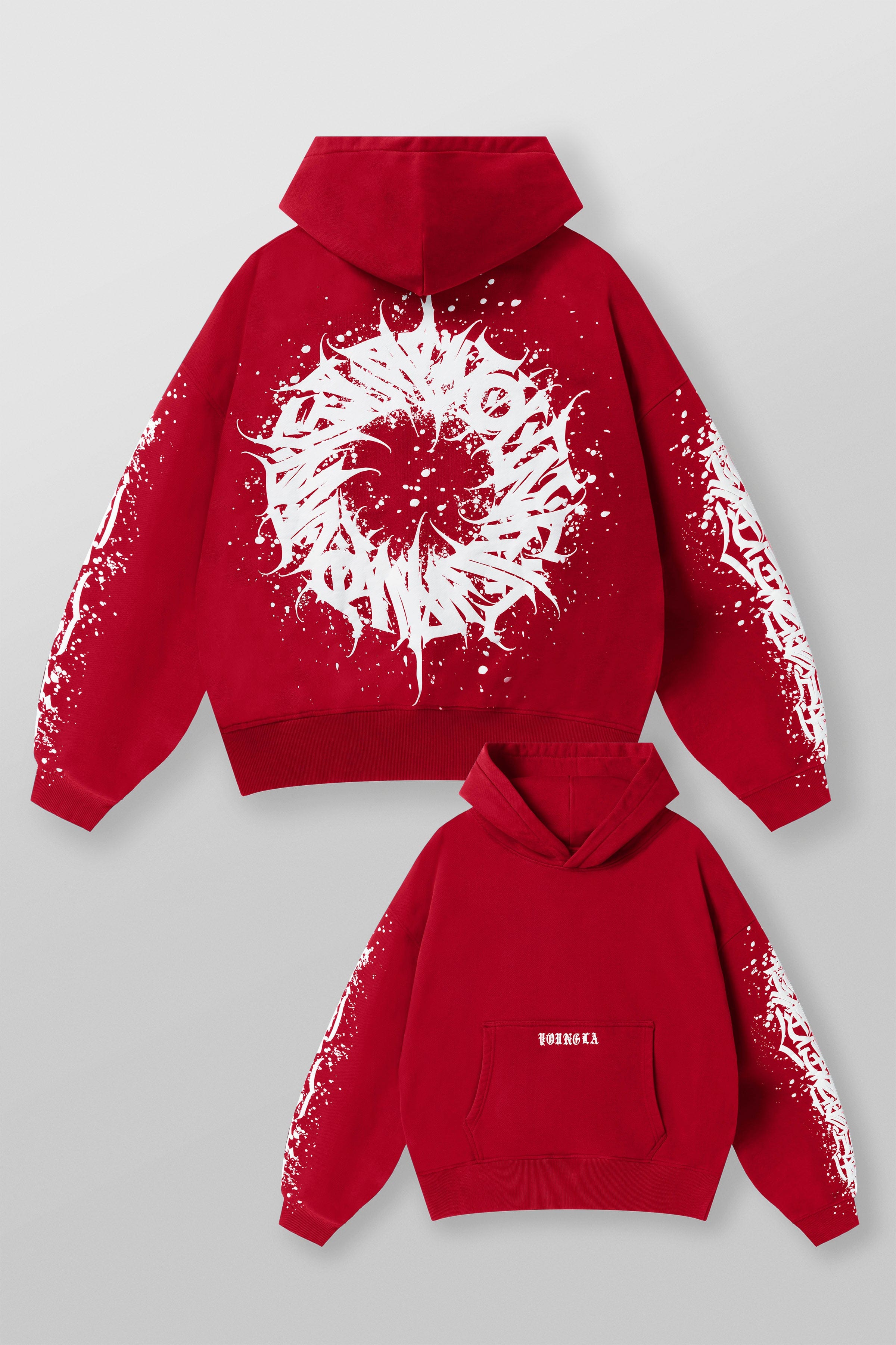 Front view of the Cyclone graphic zip-up hoodie showcasing its unique design.