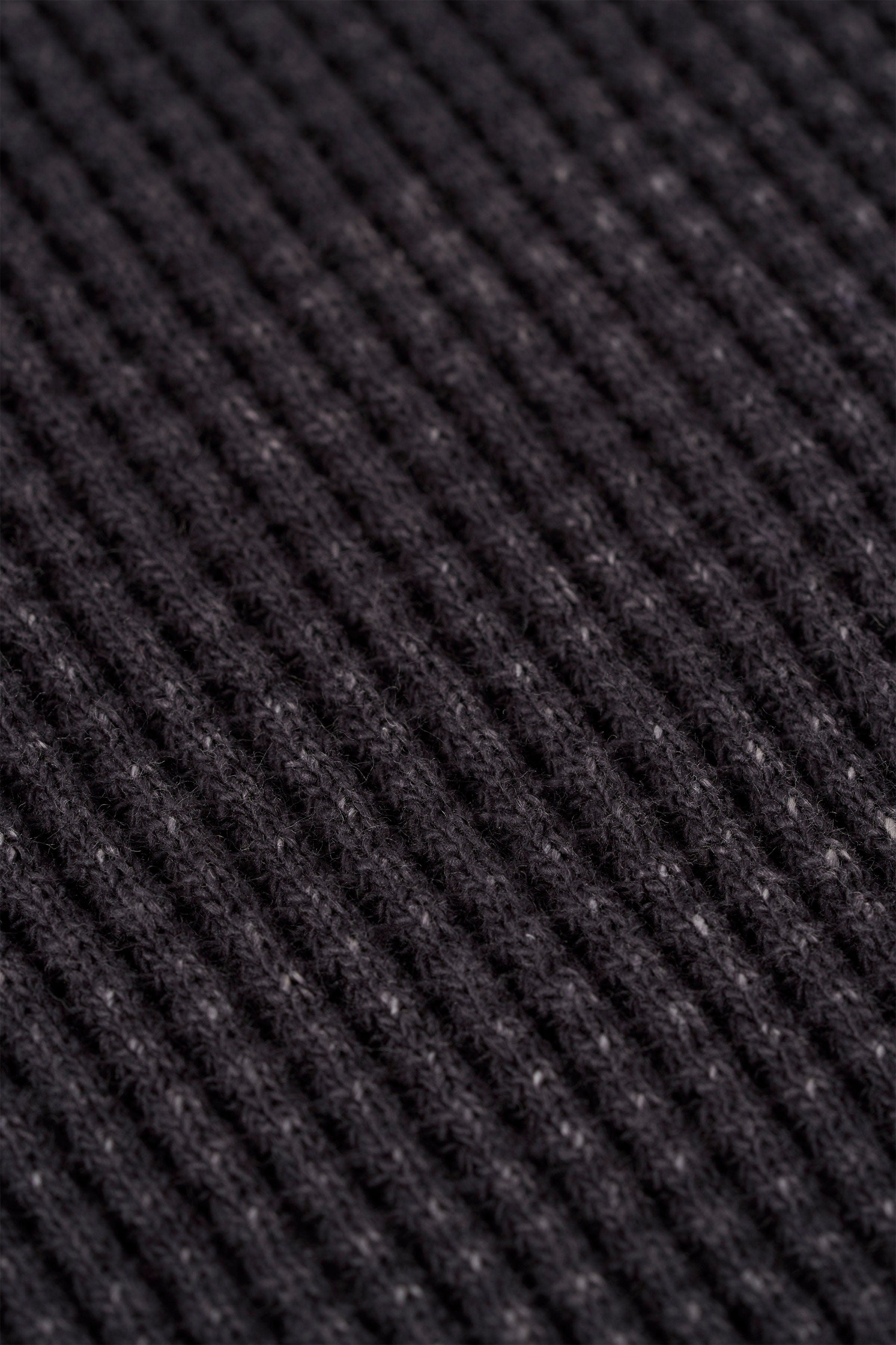 Front view of waffle thermal shirt styled for cold-weather layering