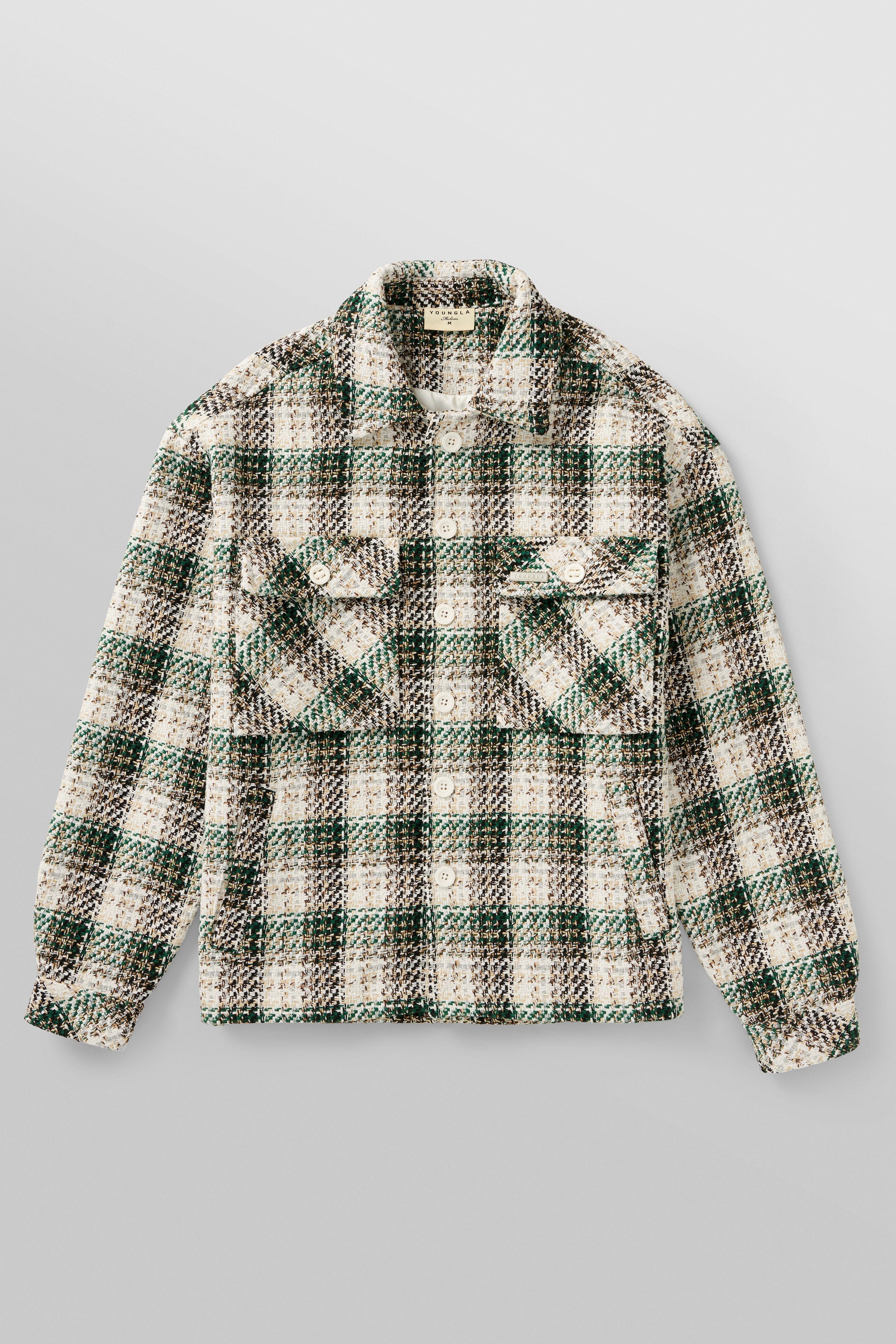 Close-up of the woven flannel jackets textured fabric