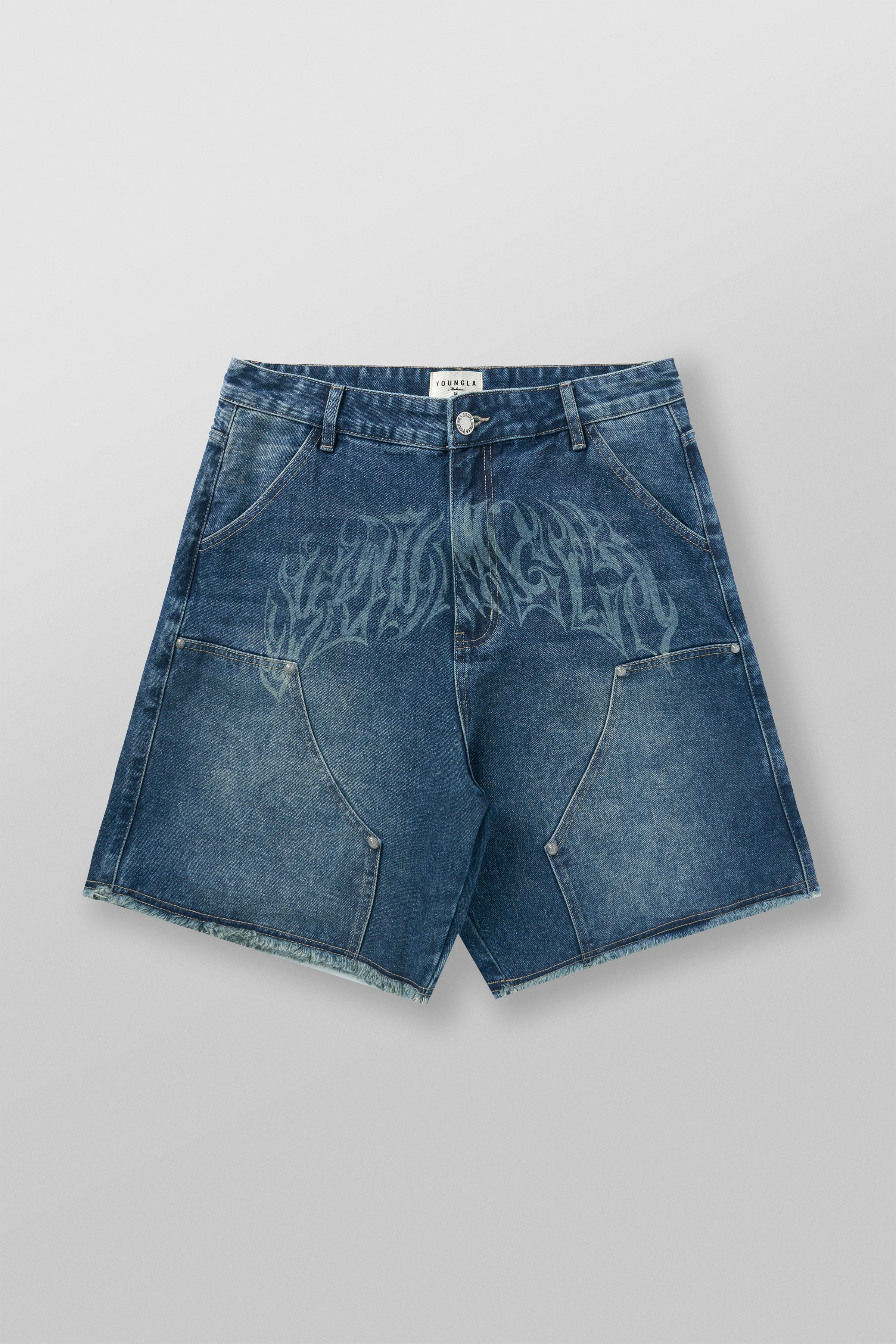 Model wearing Urban Vibe Baggy Jorts in a street setting.