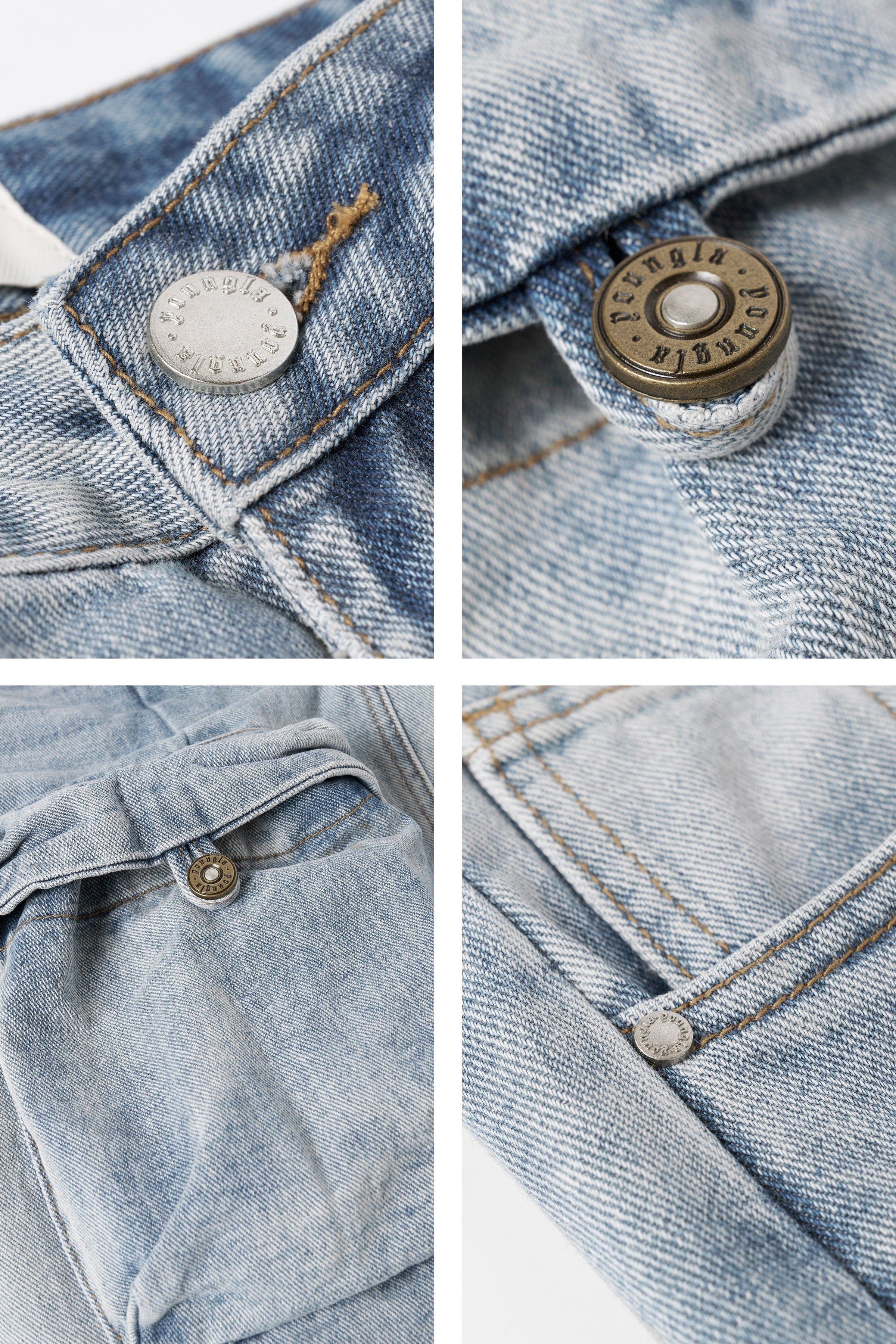Close-up of fabric texture and fading on baggy cargo jeans for men