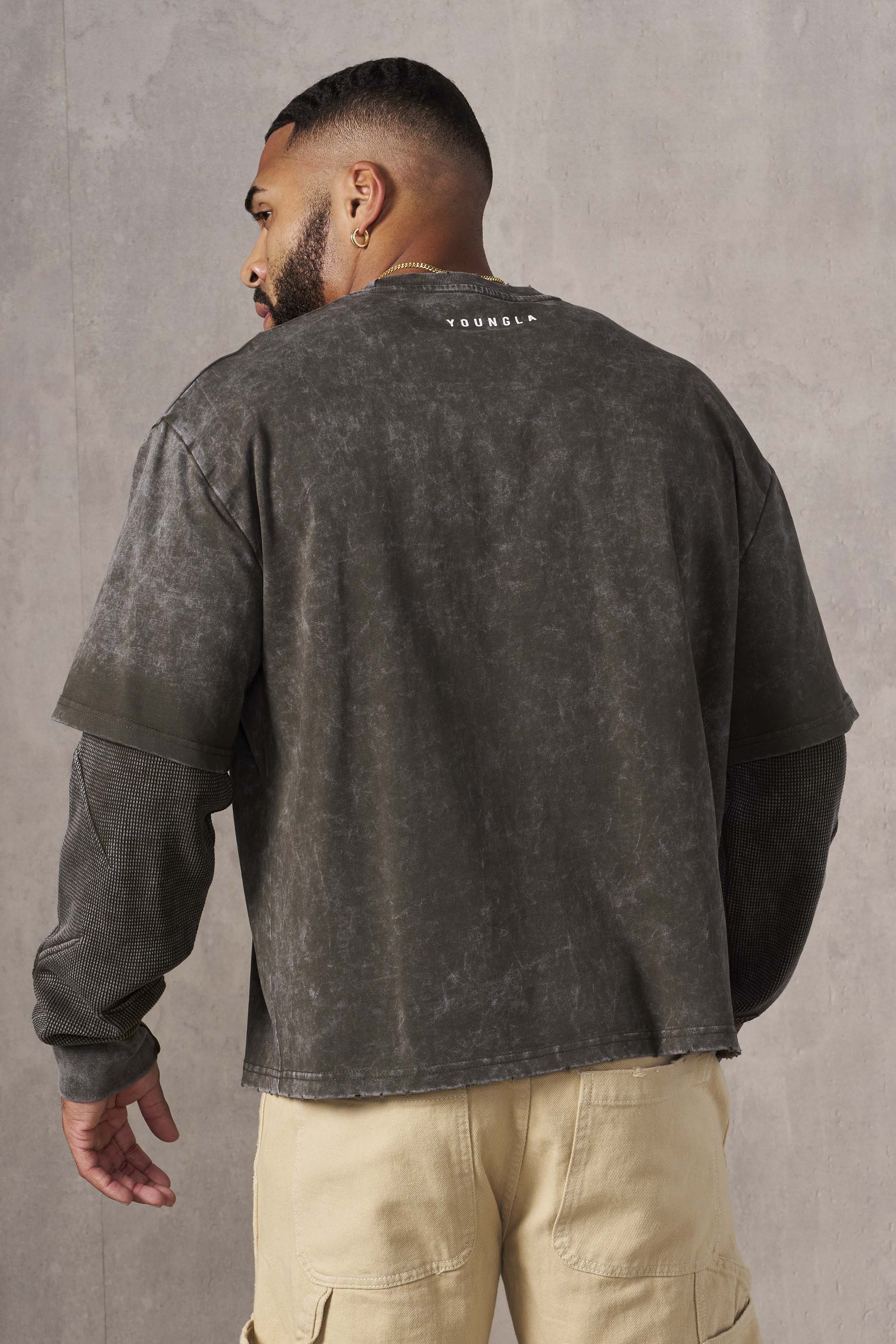Front view of Shadow Twofer Long Sleeve T-Shirt in vintage style.