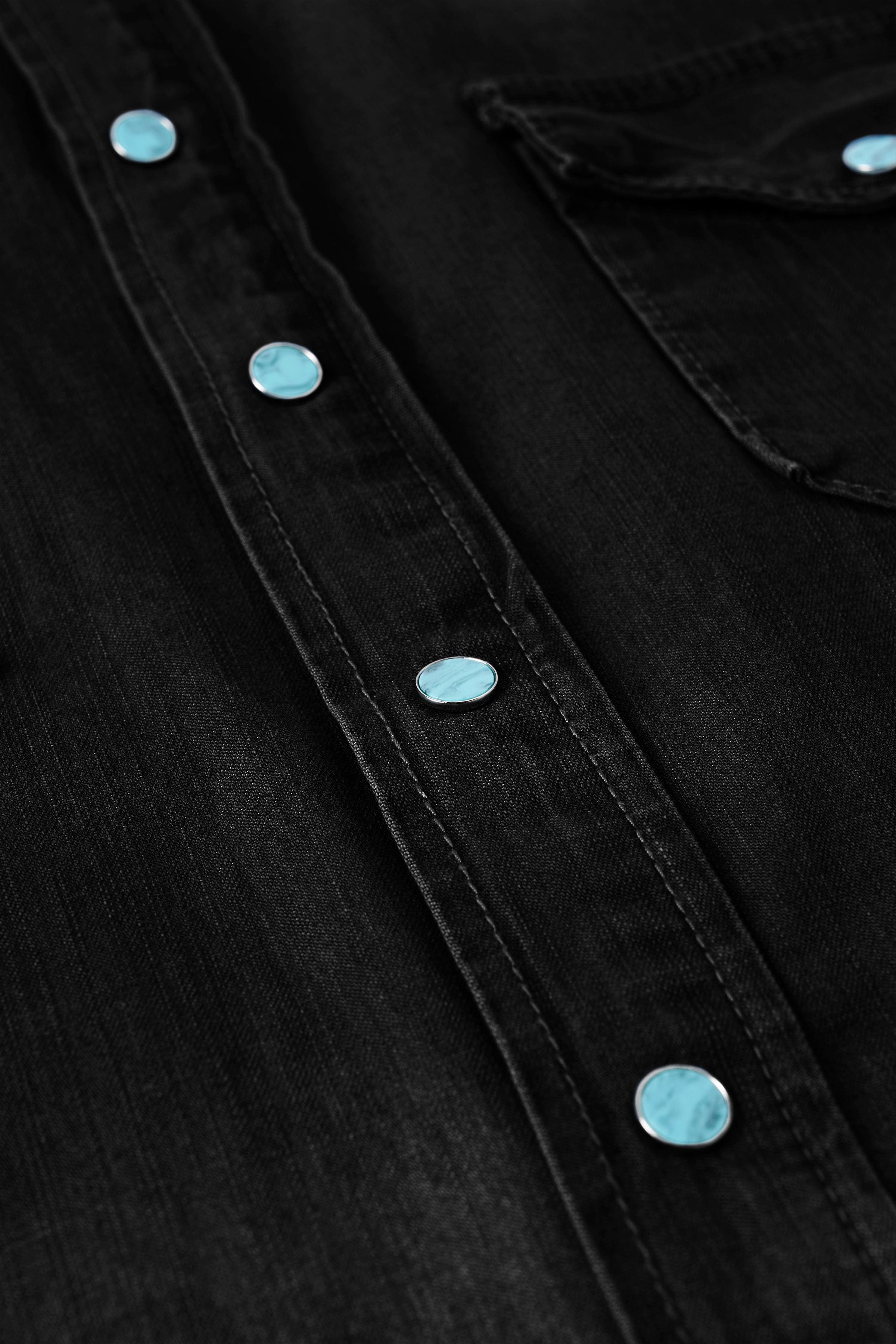 Front view of the classic western denim shirt for men.