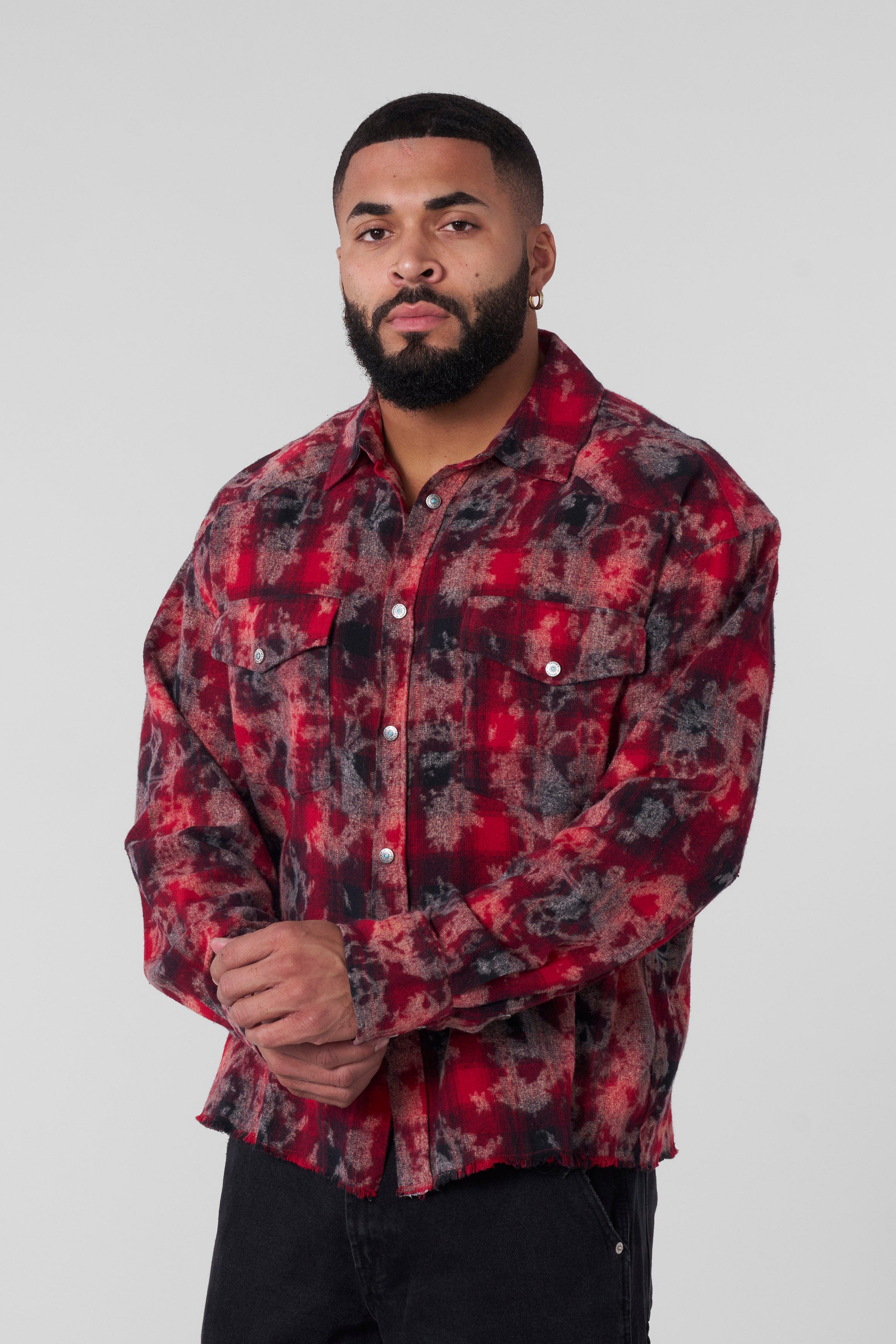 Close-up of Urban Outlaw mens flannel shirt showcasing the washed fabric texture.