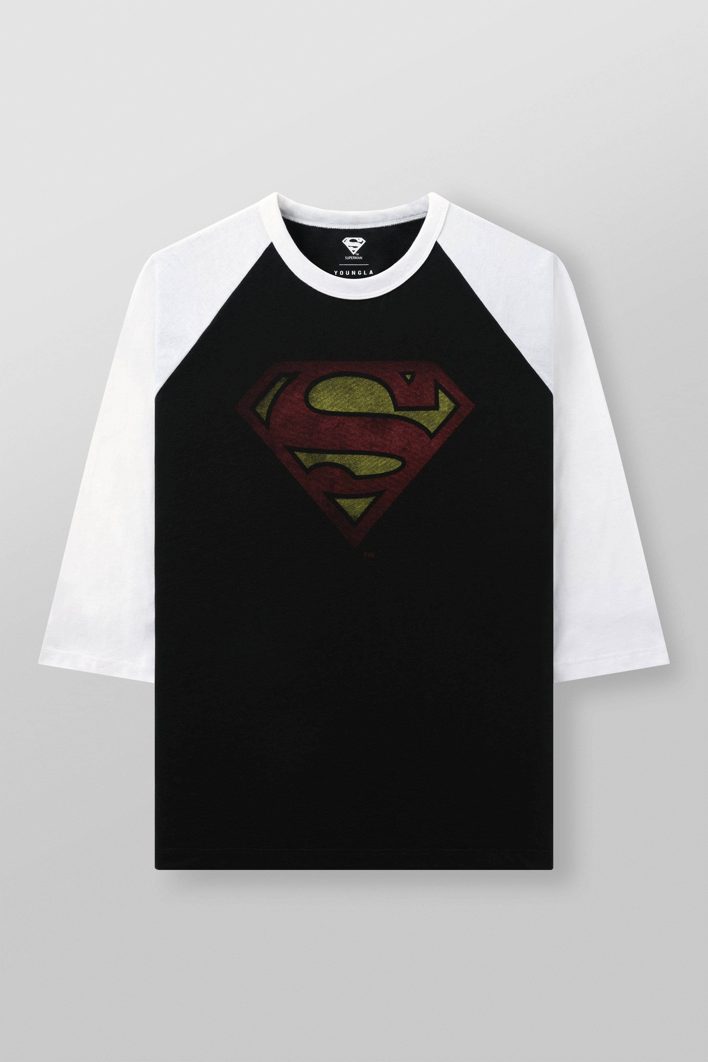 Model showcasing the fitted design of the Superman compression shirt.