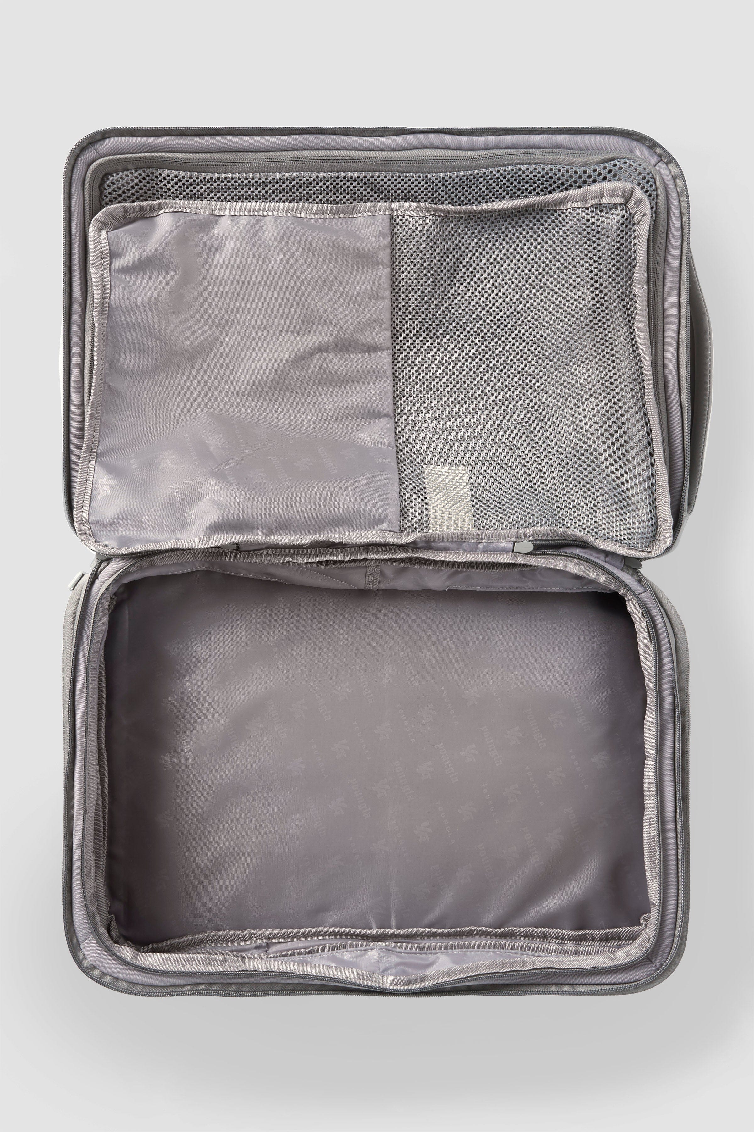 Side view highlighting the expandable feature and padded shoulder straps