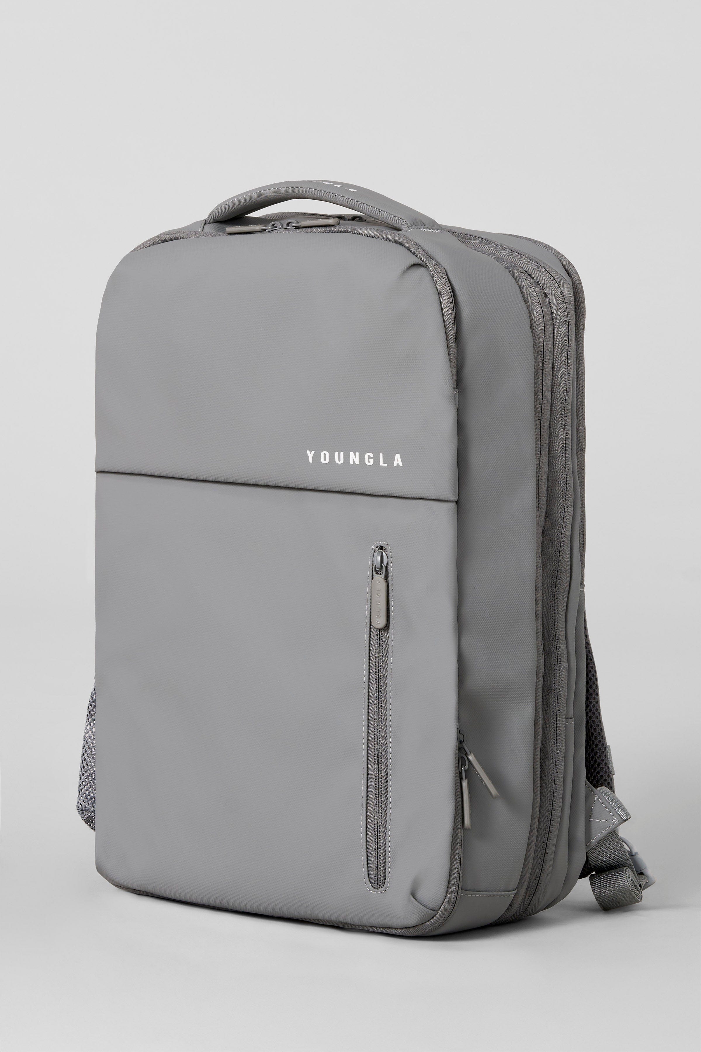Front view of the Expedition Pro Backpack showing quick-access pockets and sleek design