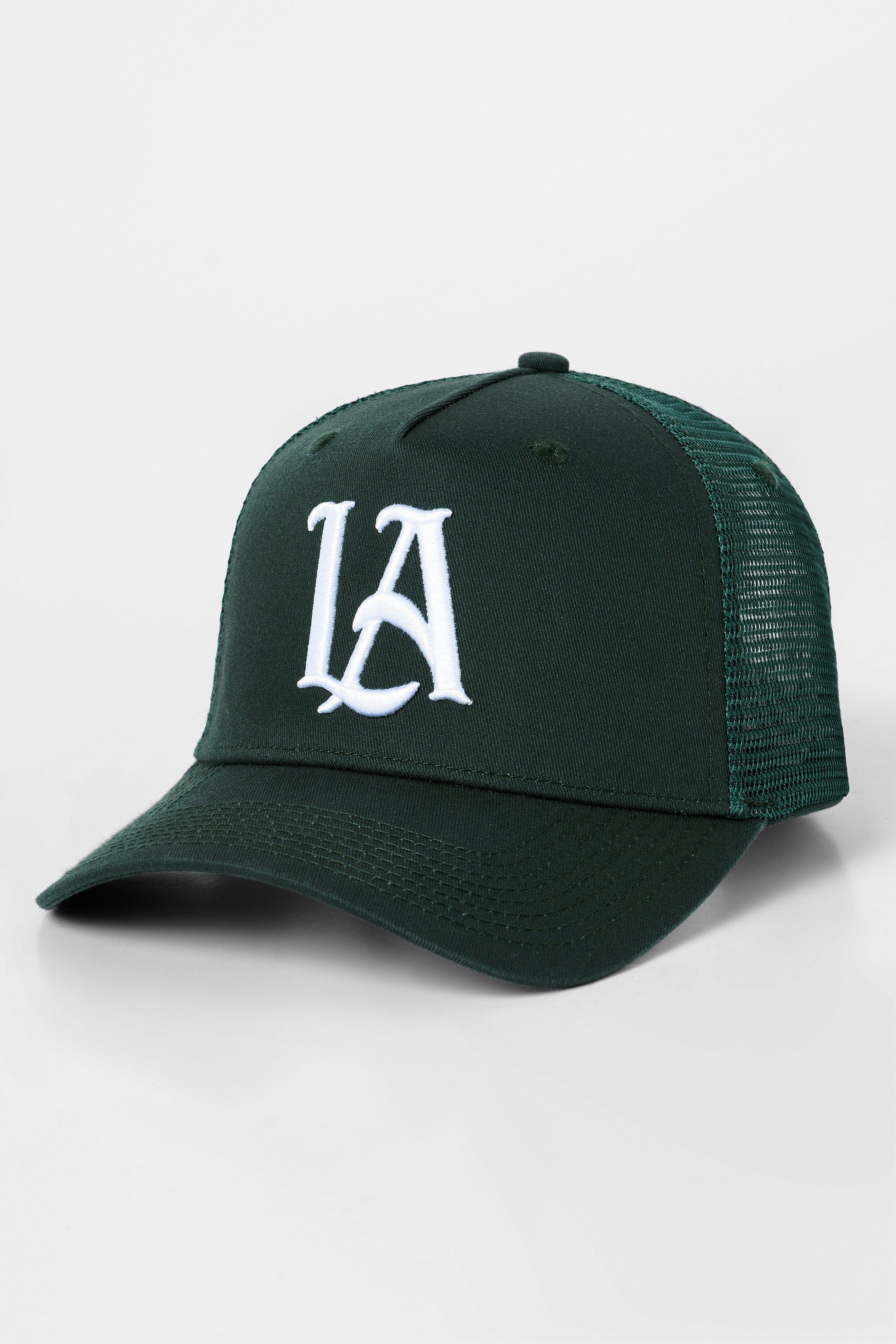 Close-up showing stitching details of a frame hat with signature design elements