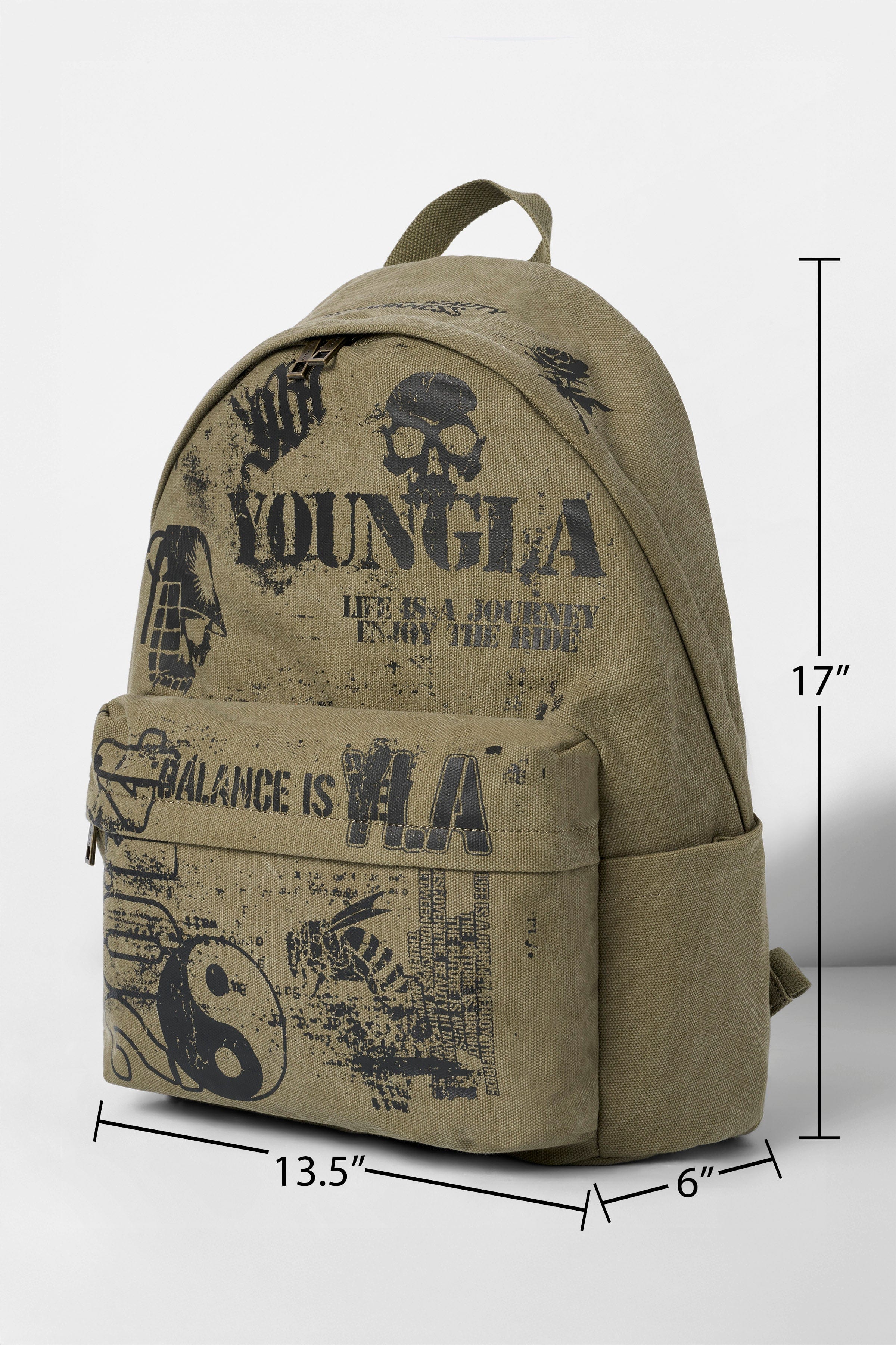 Front view of the rugged canvas tactical backpack with military-inspired design.