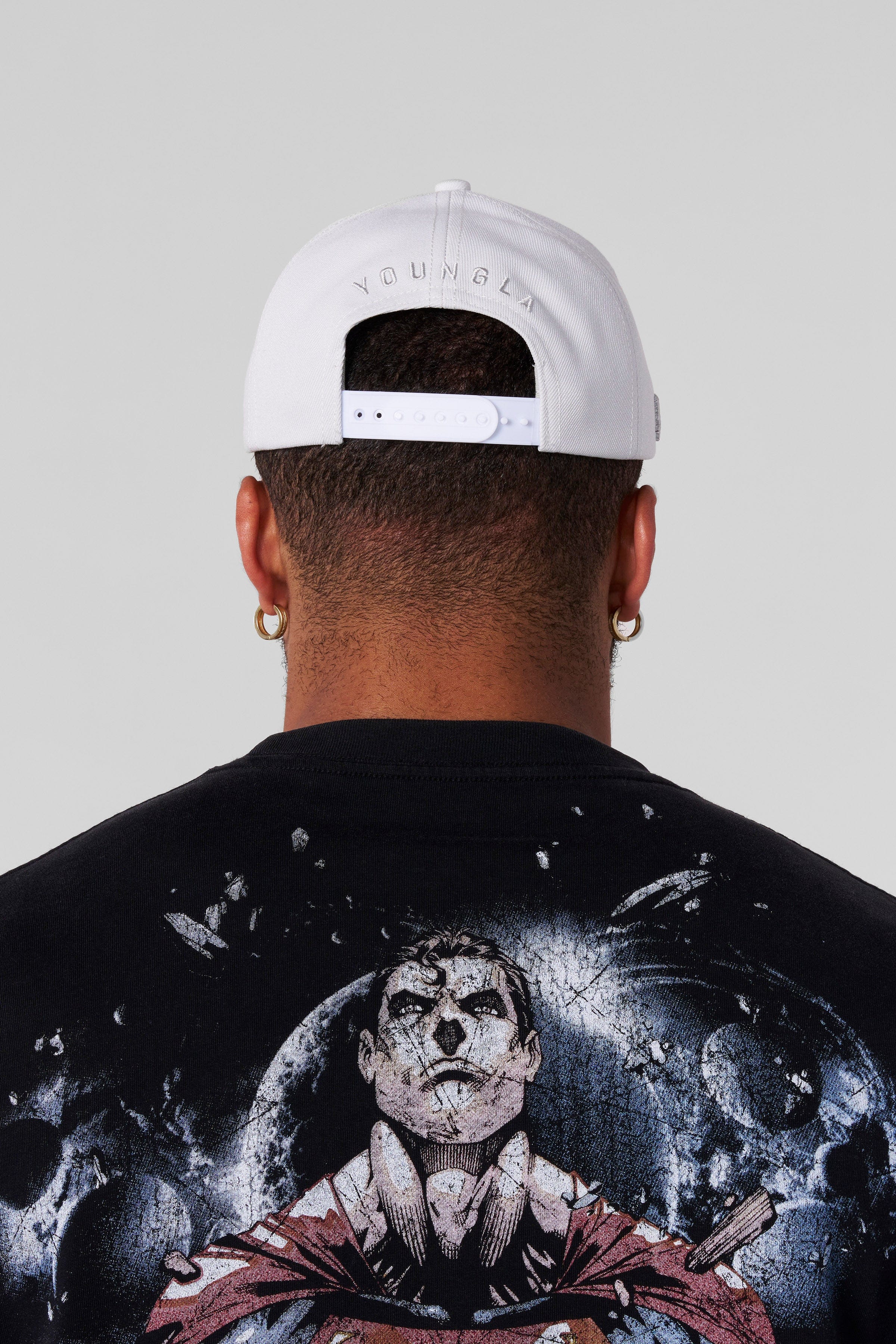 Close-up image showcasing the YoungLA branded back on the superhero cap.