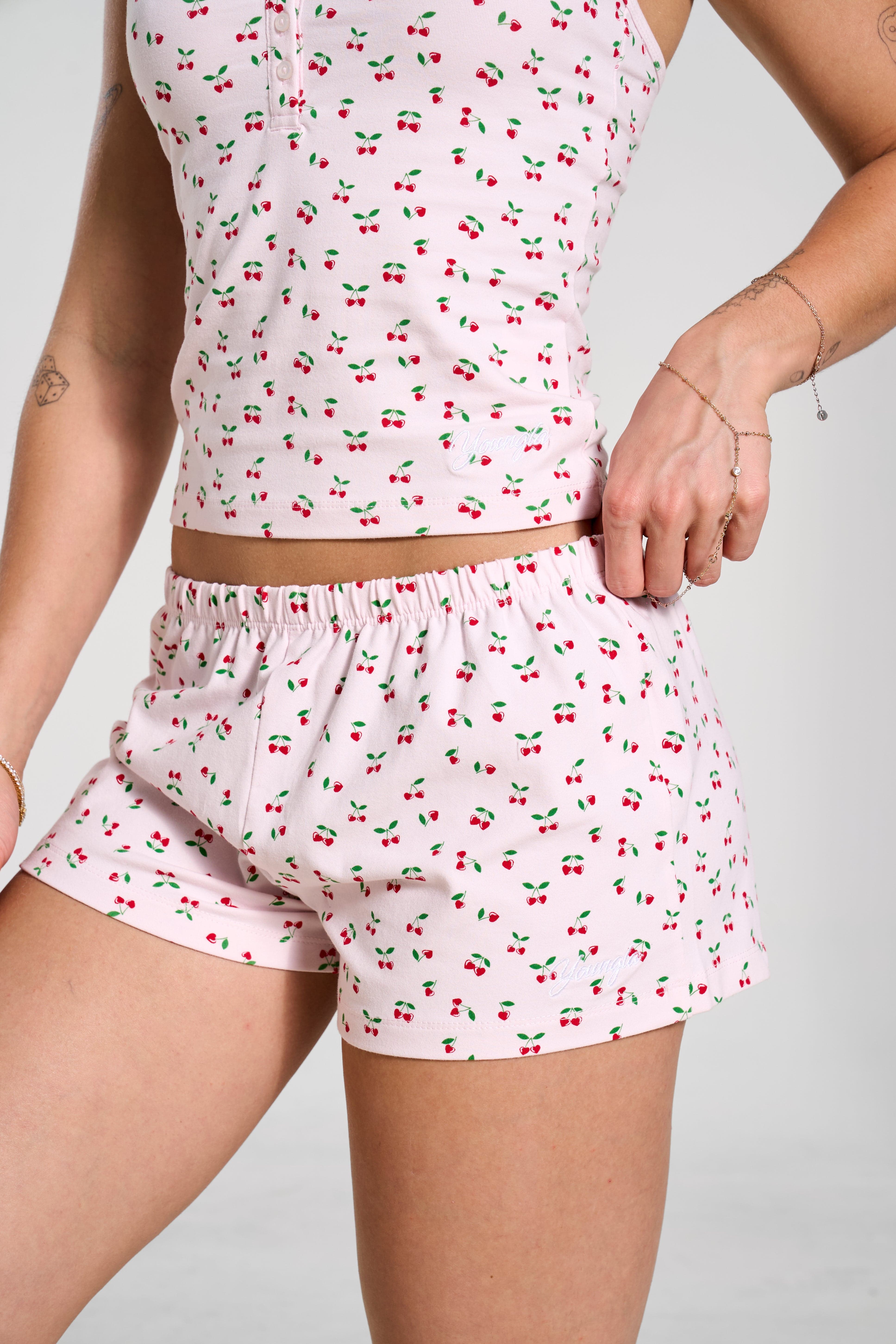 Model wearing Chic Comfort PJ Shorts, demonstrating the stylish look and relaxed fit.
