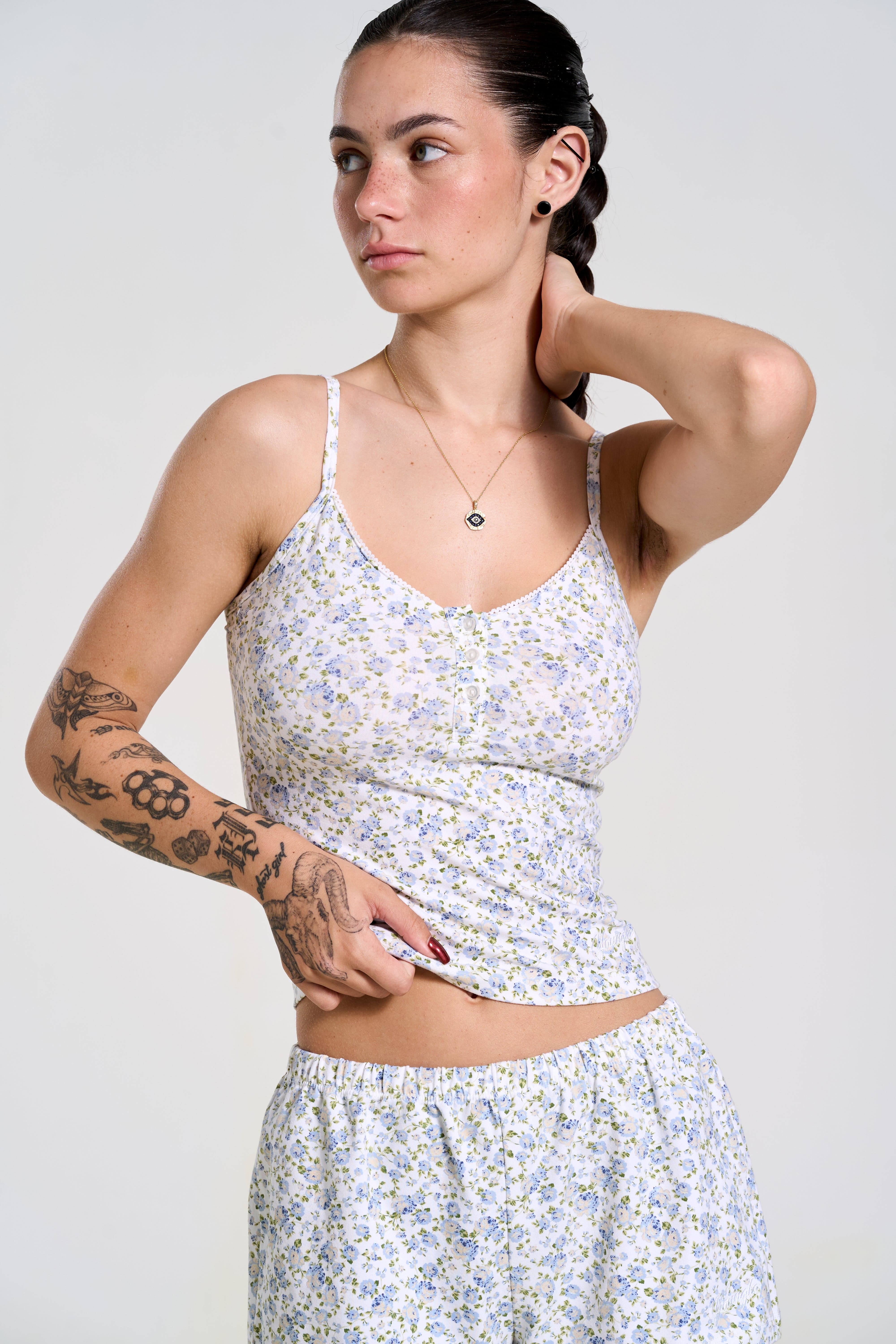 Chic cotton pajama top in grey with lace detailing, ideal for womens sleepwear.