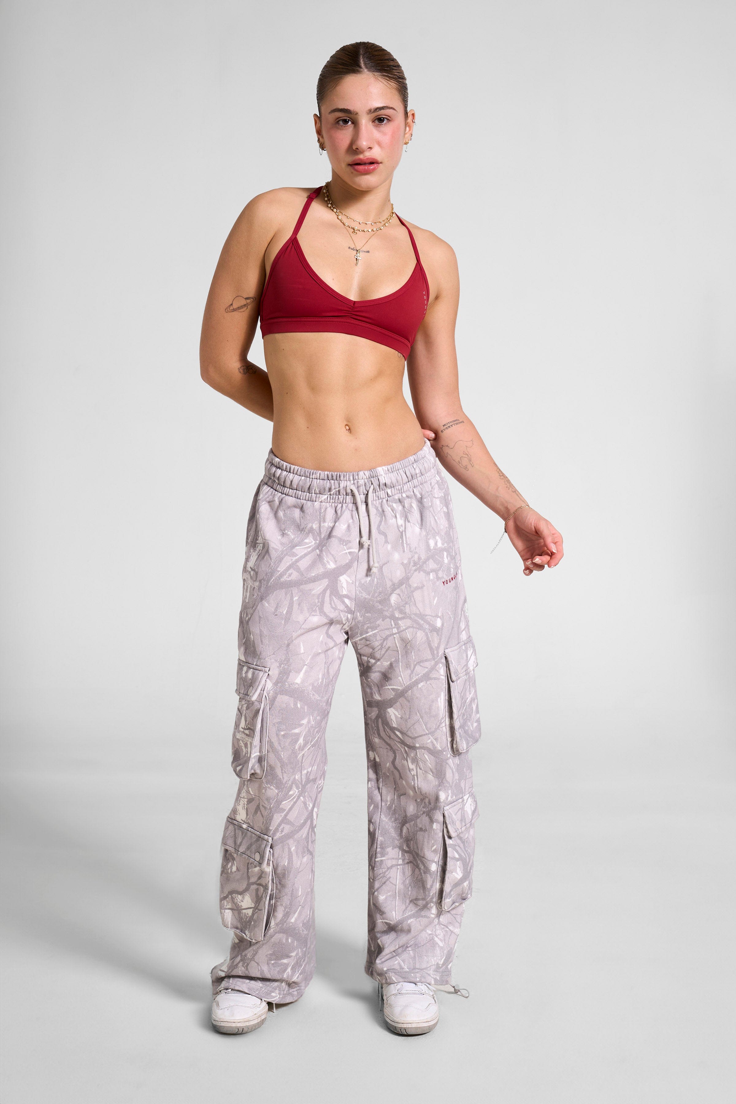 Flat lay of the bra showing scrunch detail and fabric texture