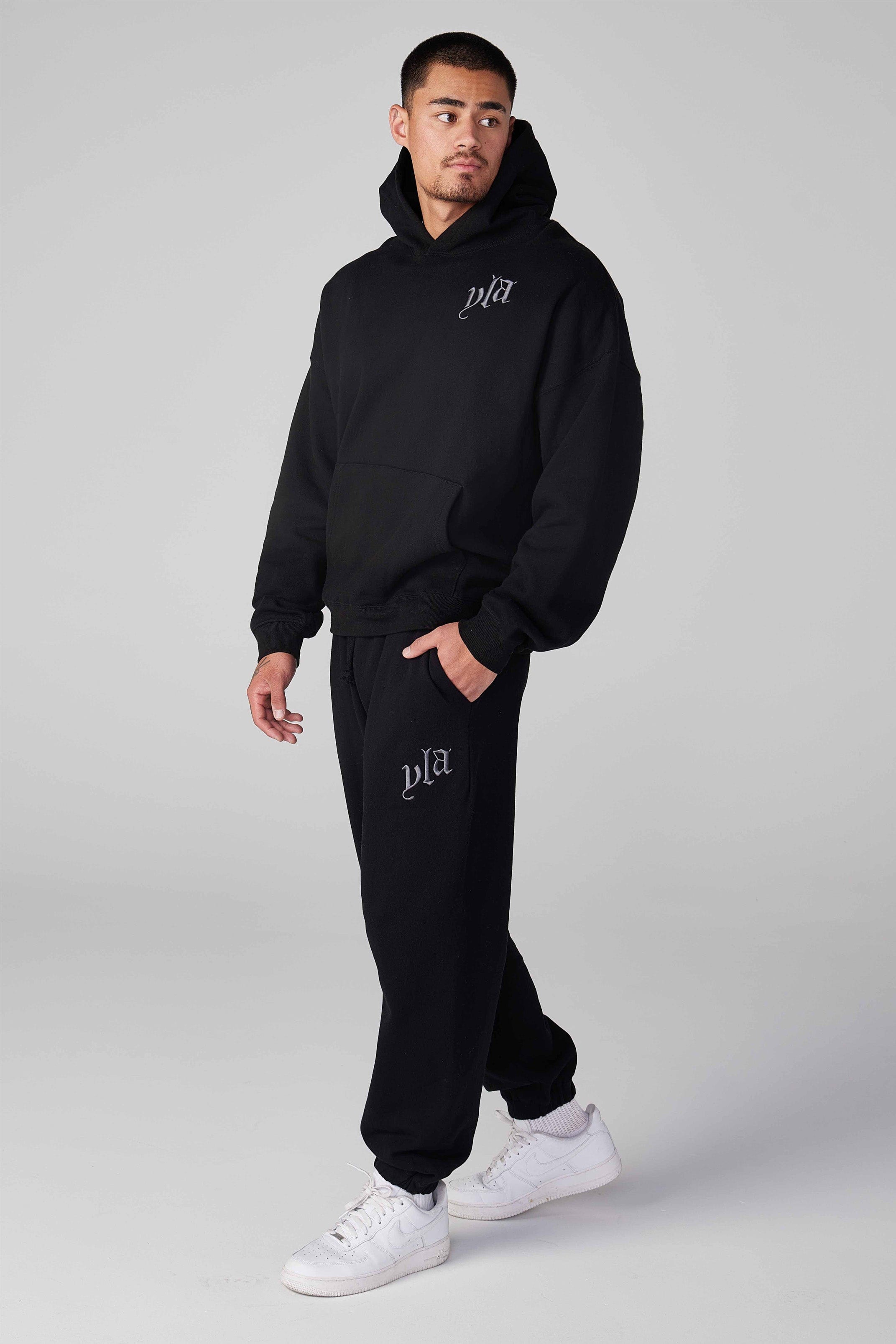 Side view showcasing the loose fit of the joggers during a workout.