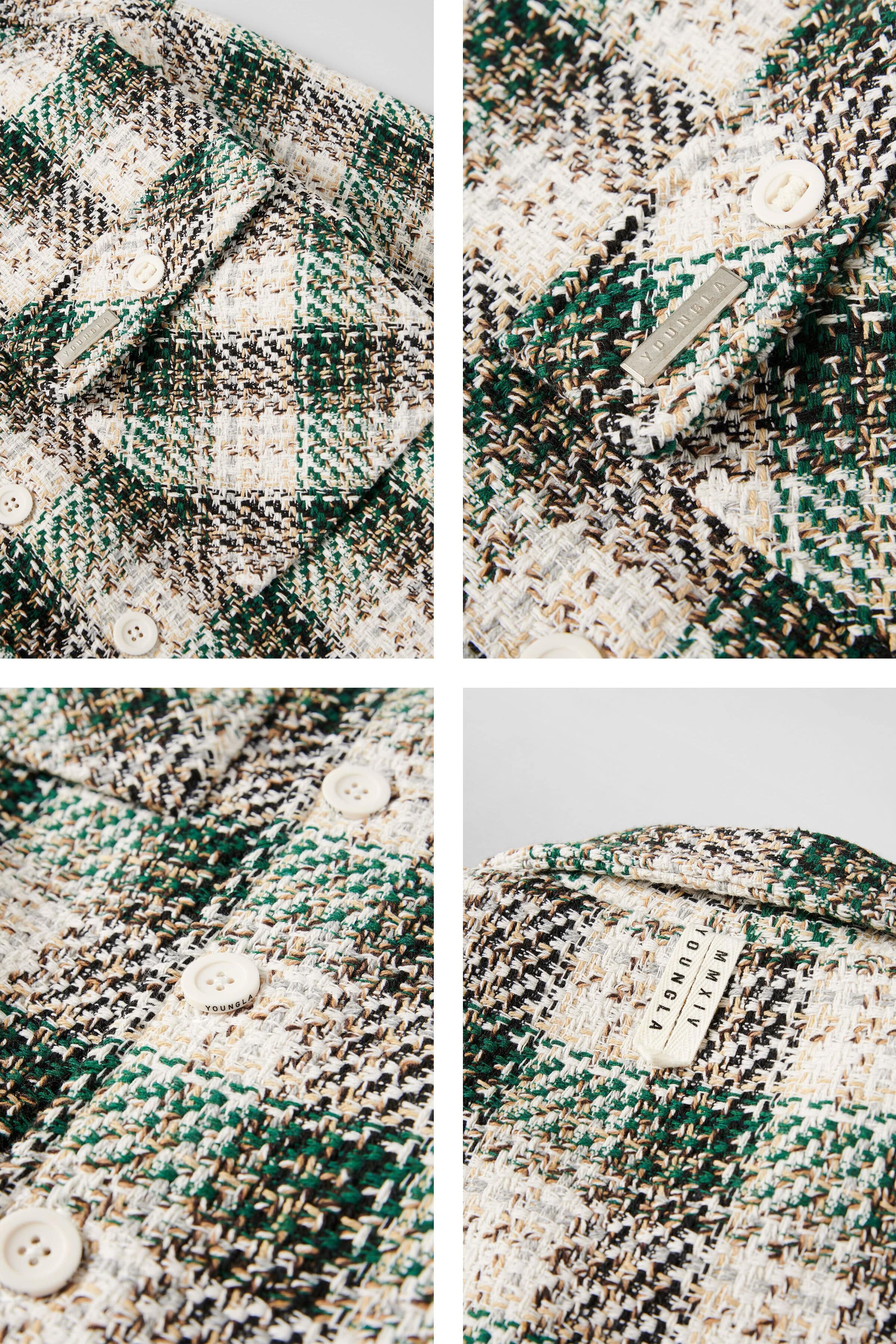Close-up of the woven flannel jackets textured fabric