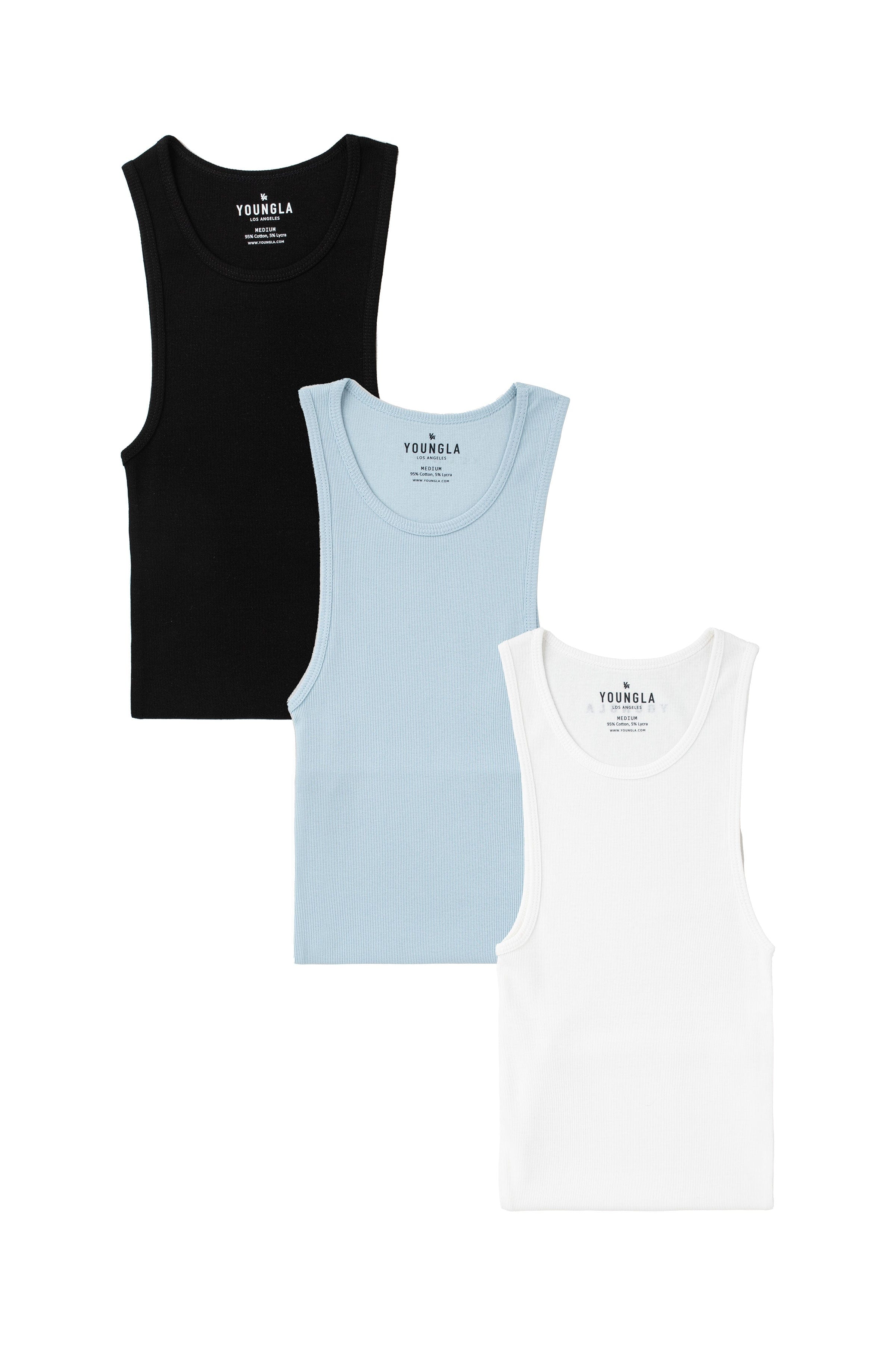 Front view of fitted white tank top worn during summer workout
