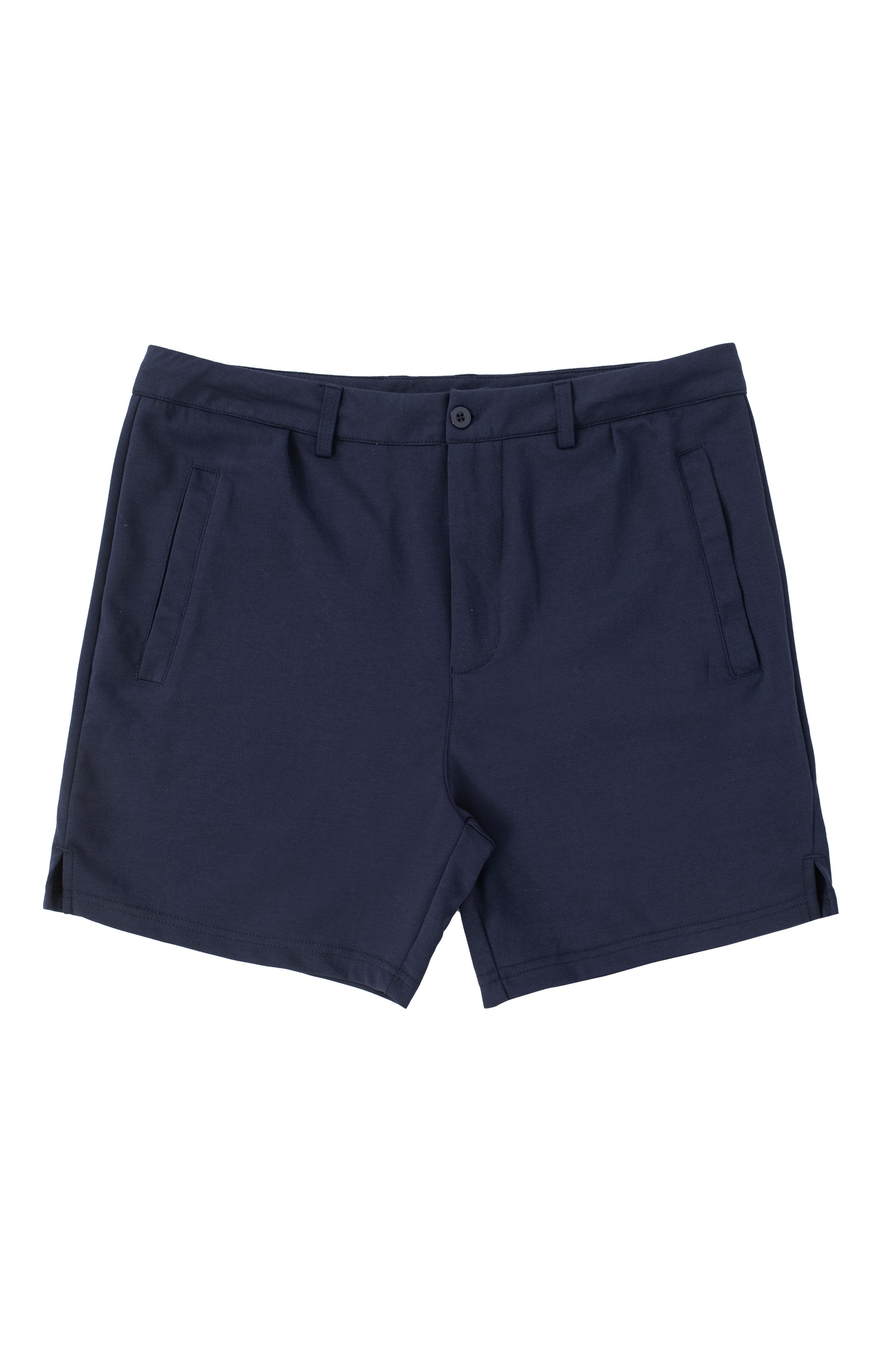 Model wearing khaki chino shorts, ideal for casual summer days.