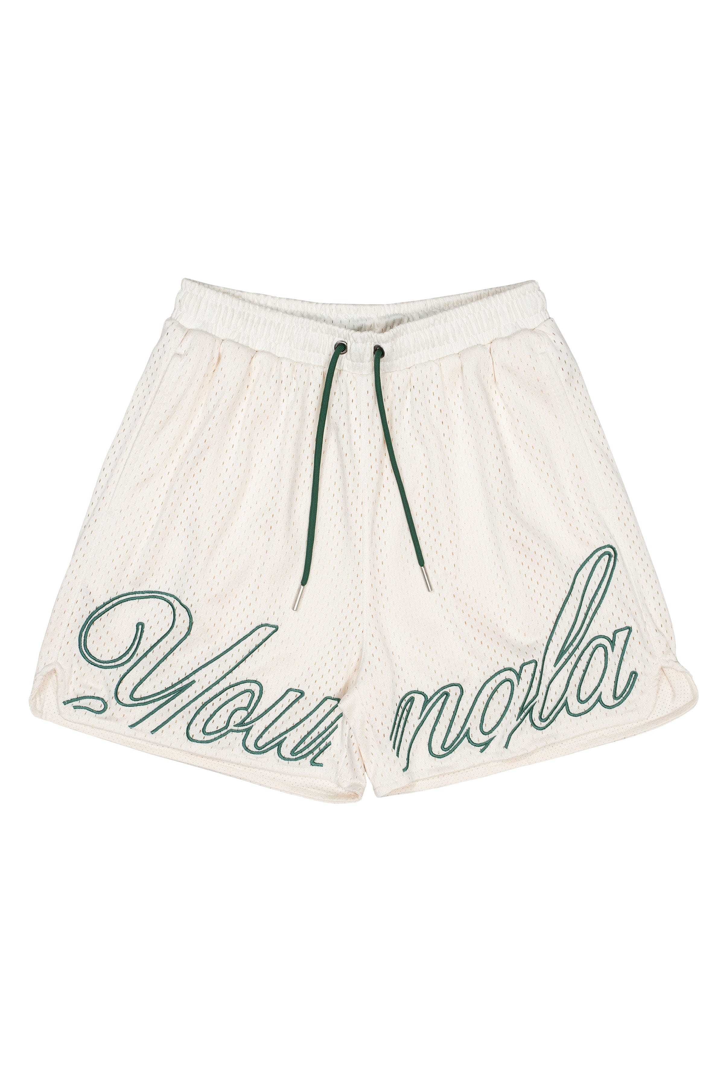 YoungLA mesh gym shorts in black, showing side pocket detail