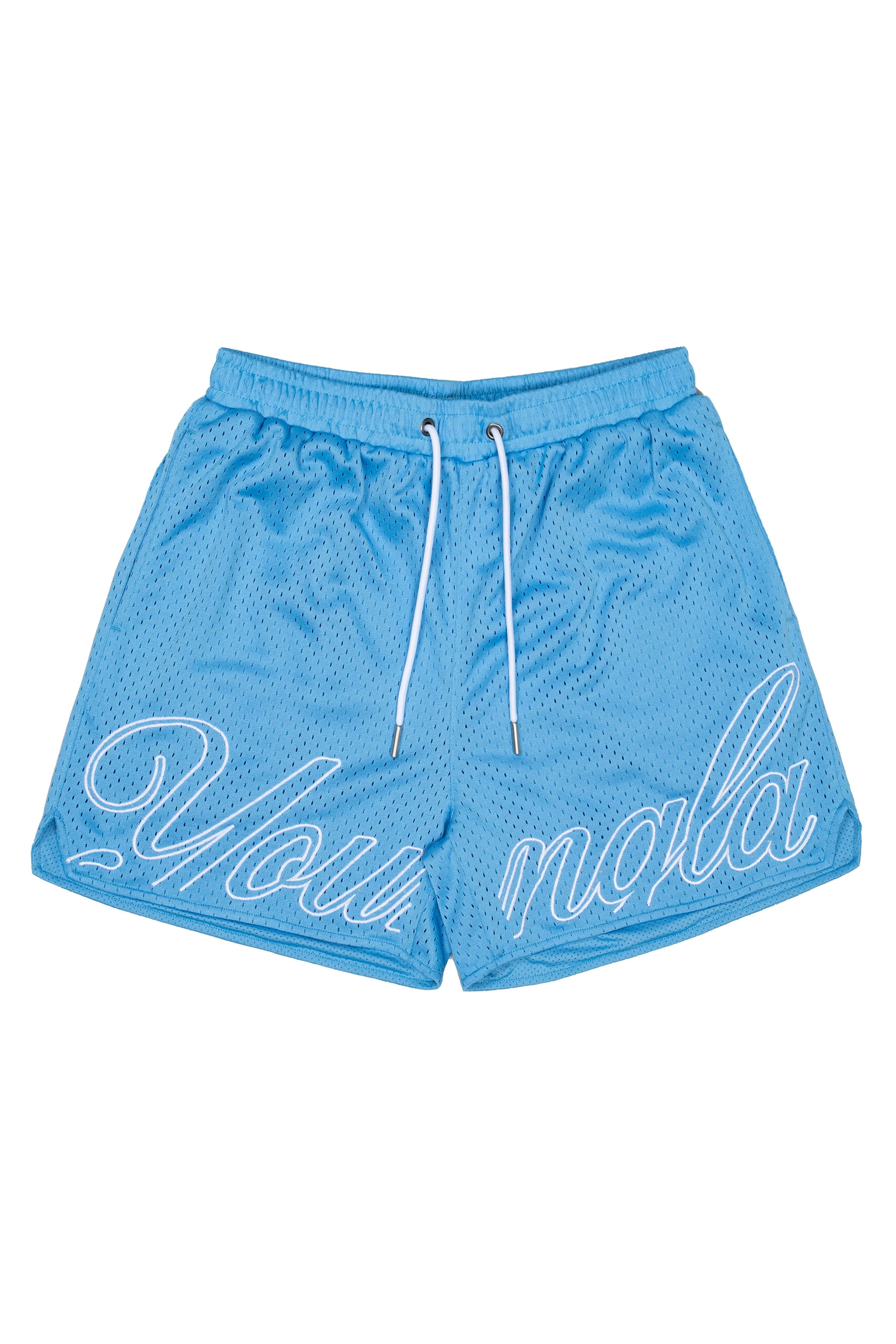 YoungLA mesh gym shorts in black, showing side pocket detail