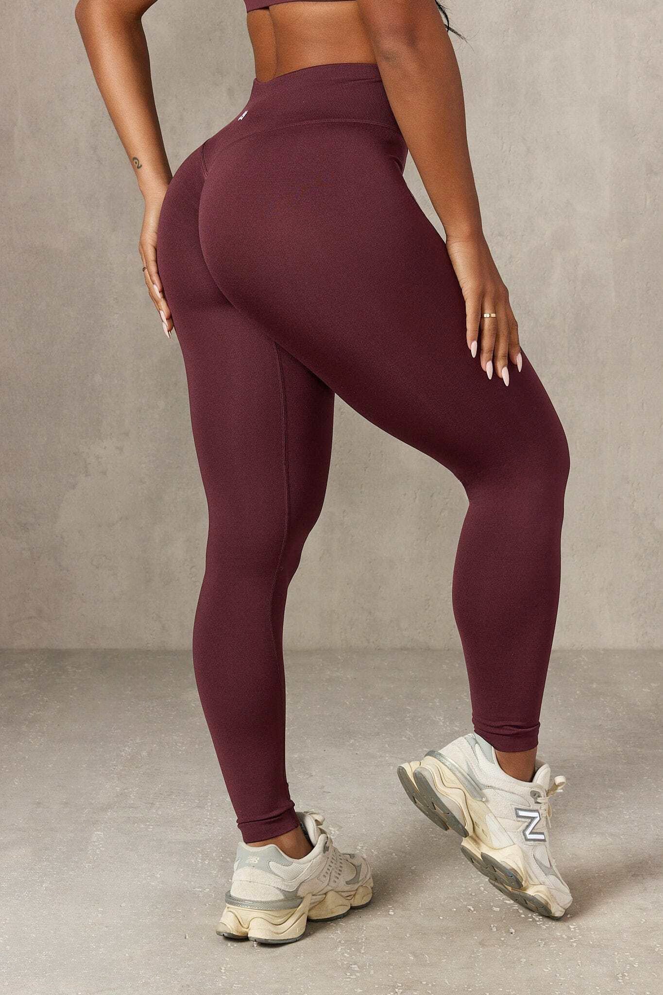 Side view of scrunch detail on leggings, highlighting contour fit