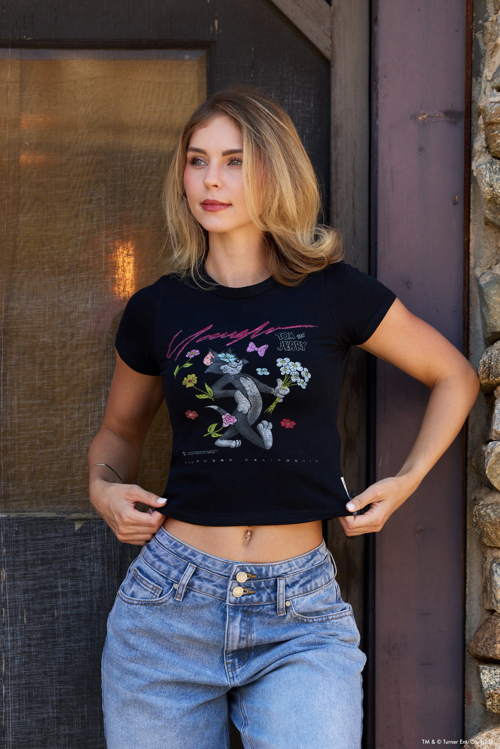 Tom and Jerry graphic baby tee in vibrant color, perfect for kids