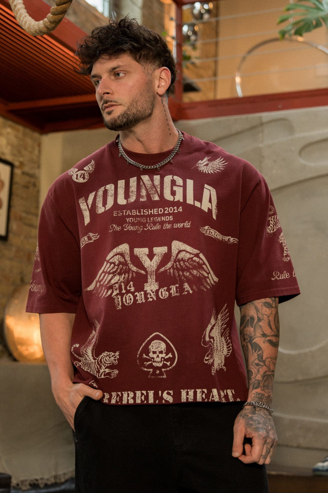 Front view of the Rebel Vintage Graphic Tee showcasing its bold graphic design.