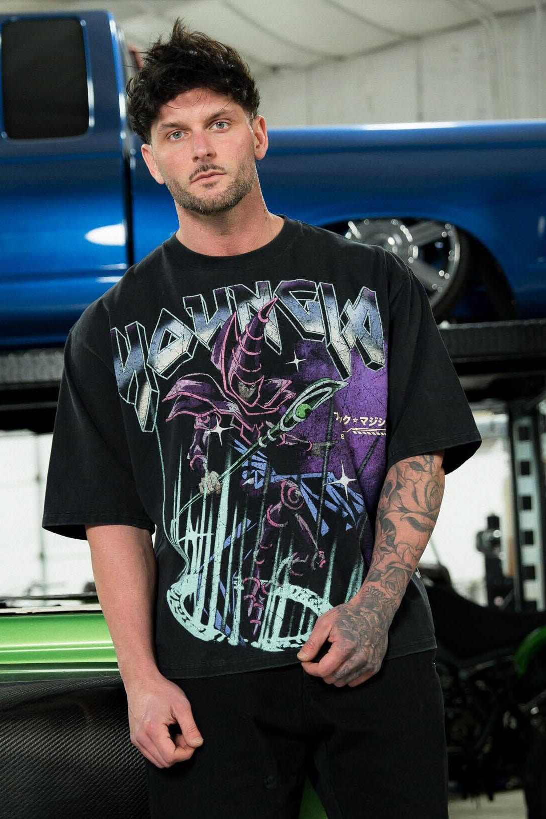 Front view of the vintage Yu-Gi-Oh! graphic tee, highlighting character graphics.