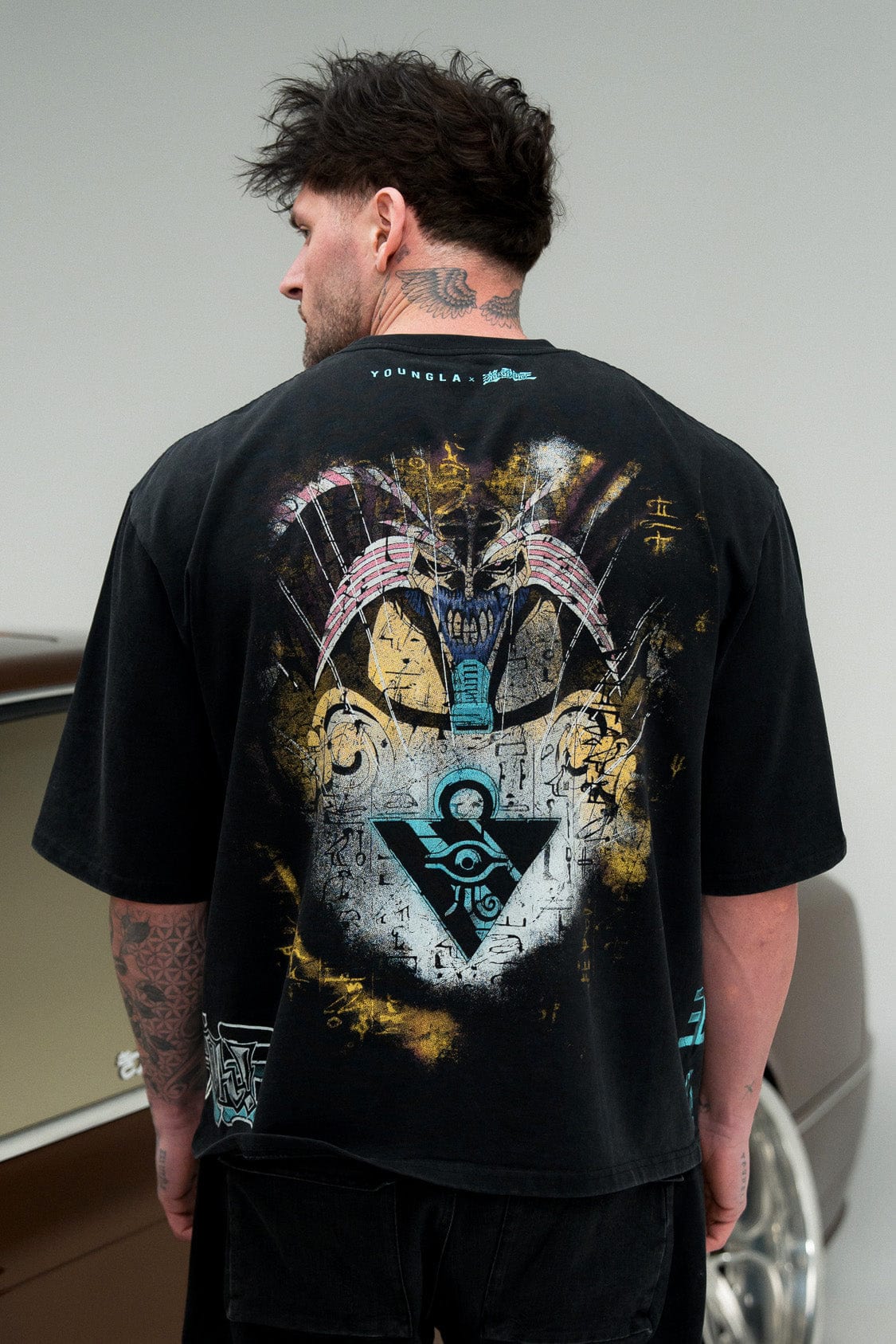 Front view of the vintage Yu-Gi-Oh! graphic tee, highlighting character graphics.
