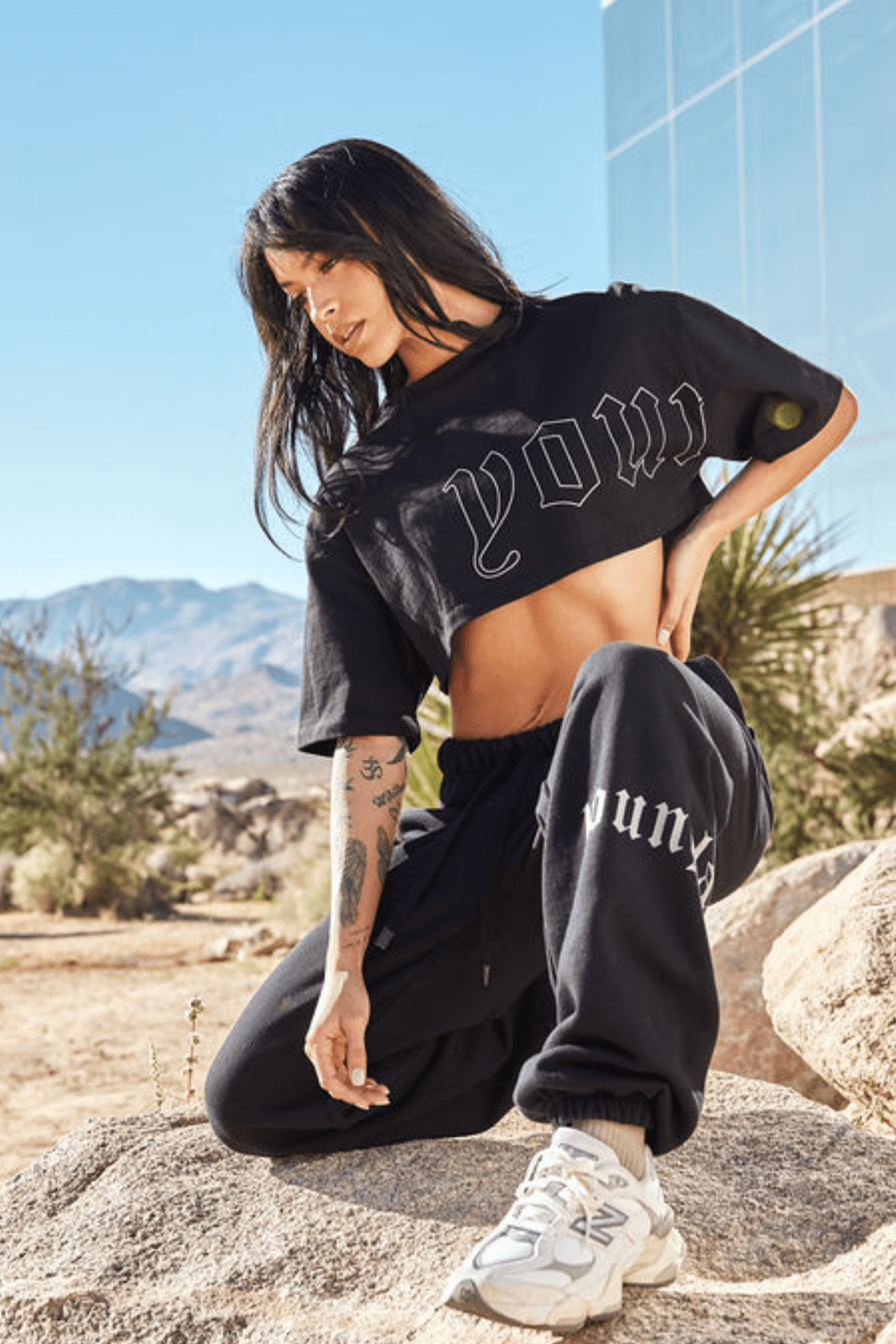 Back view showcasing the unique YoungLA logo on the cropped graphic tee.
