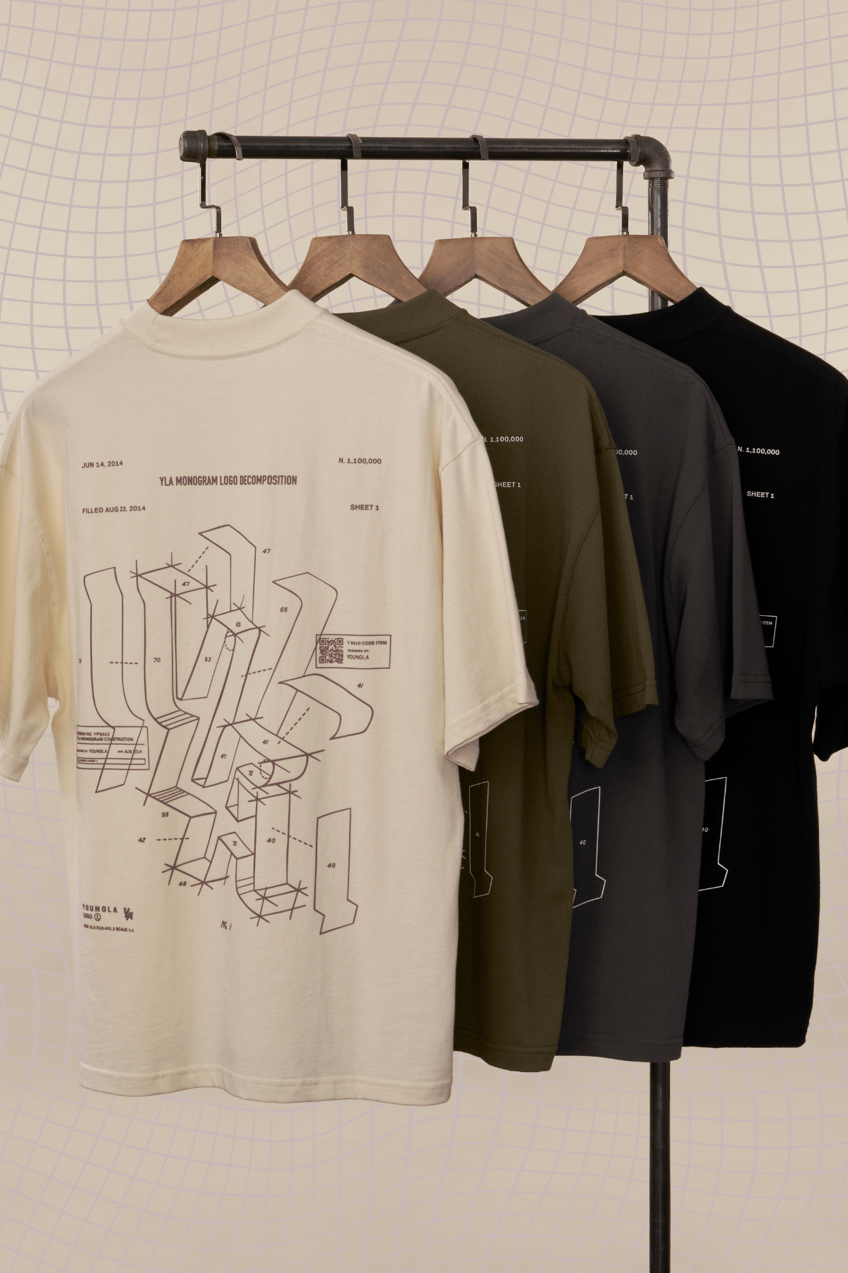 Front view of oversized digital graphic tee with bold print