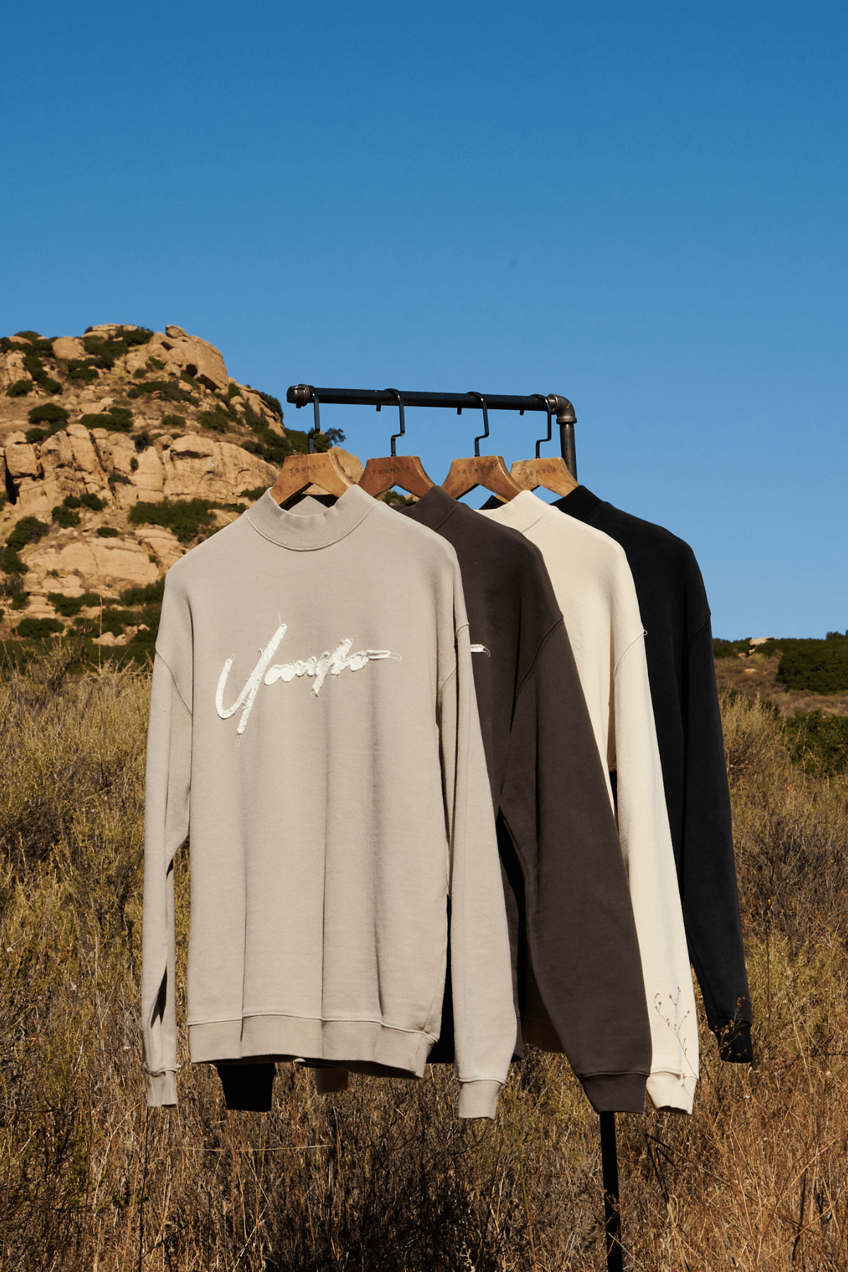 Close-up of the high neck and textured terry fabric of the crewneck sweatshirt