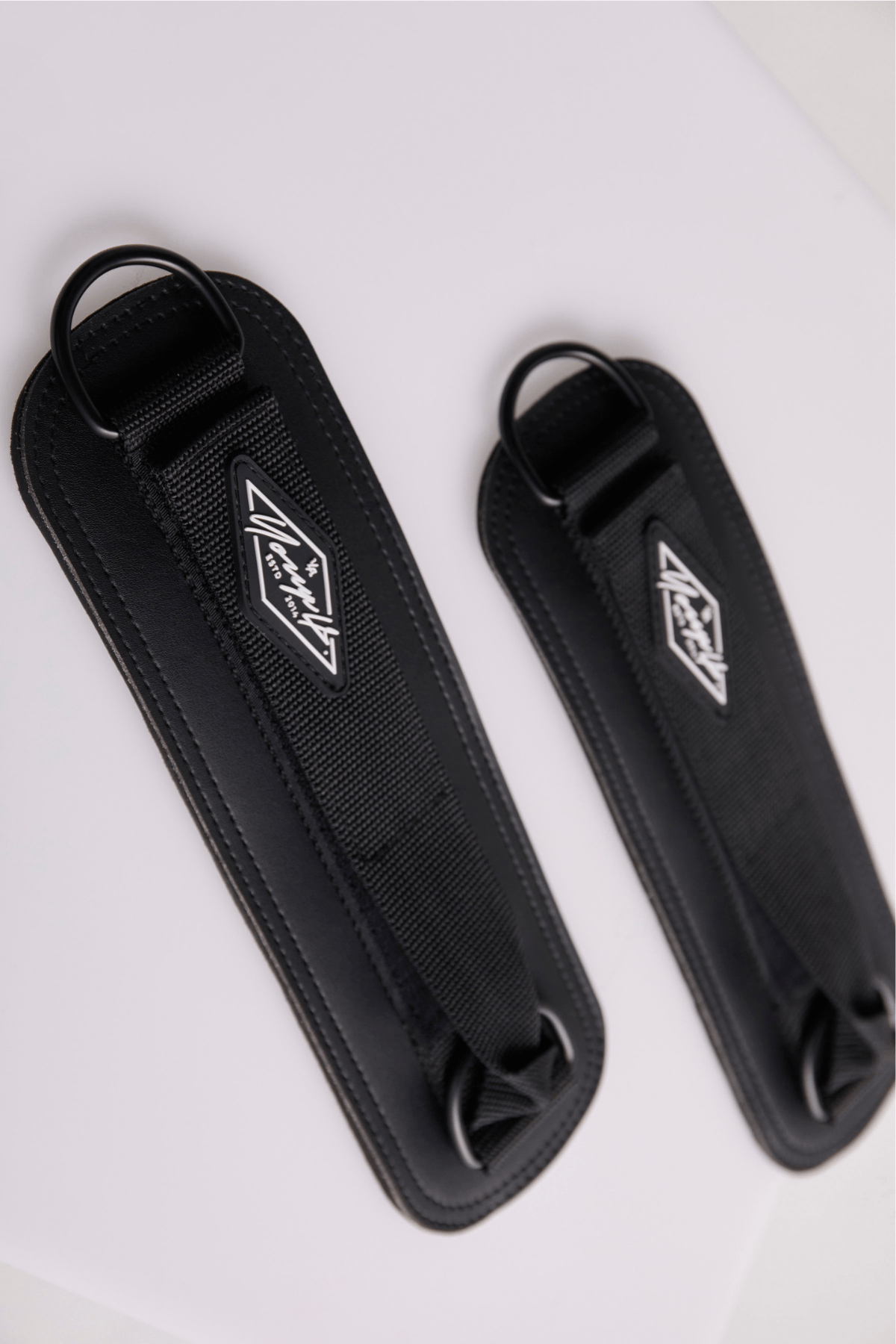 Close-up of PU leather ankle strap with neoprene lining and sturdy D rings