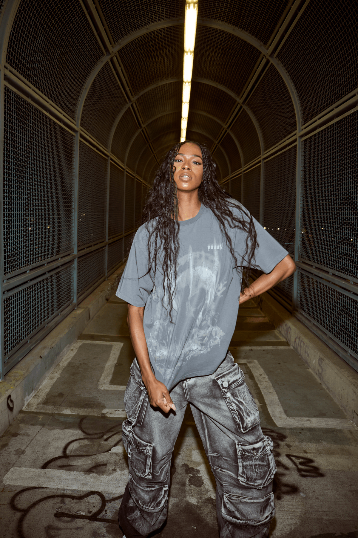 Back view showing the relaxed fit of the oversized tee