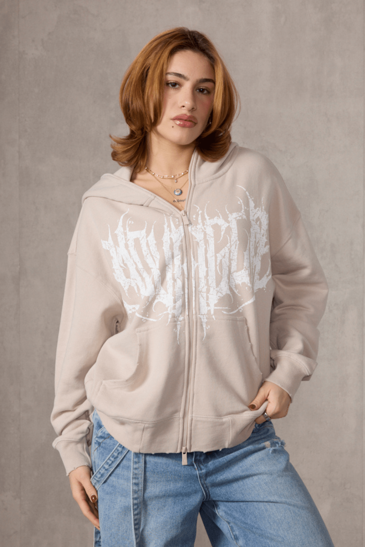 Close-up of the hoodie fabric highlighting soft cotton material