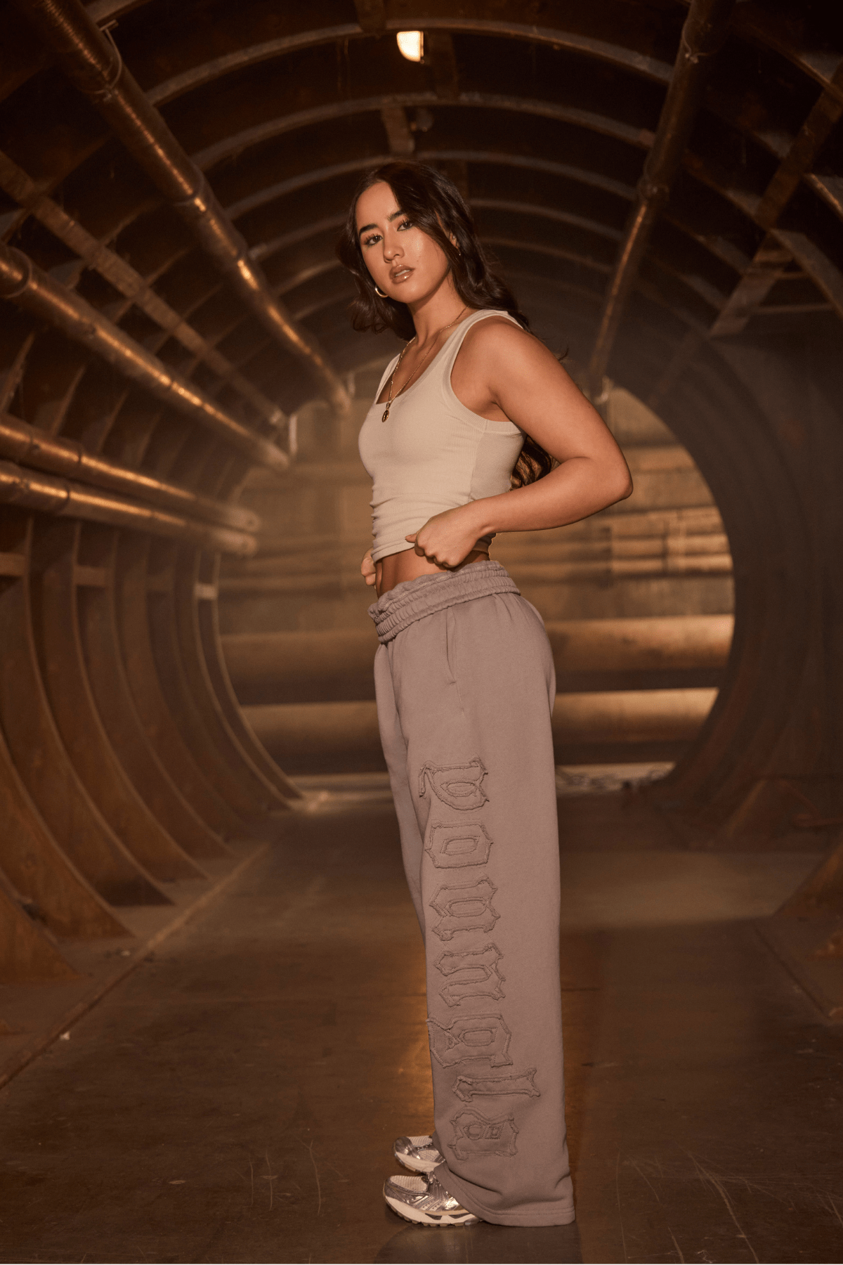 Side view showcasing the soft French terry fabric of the joggers.