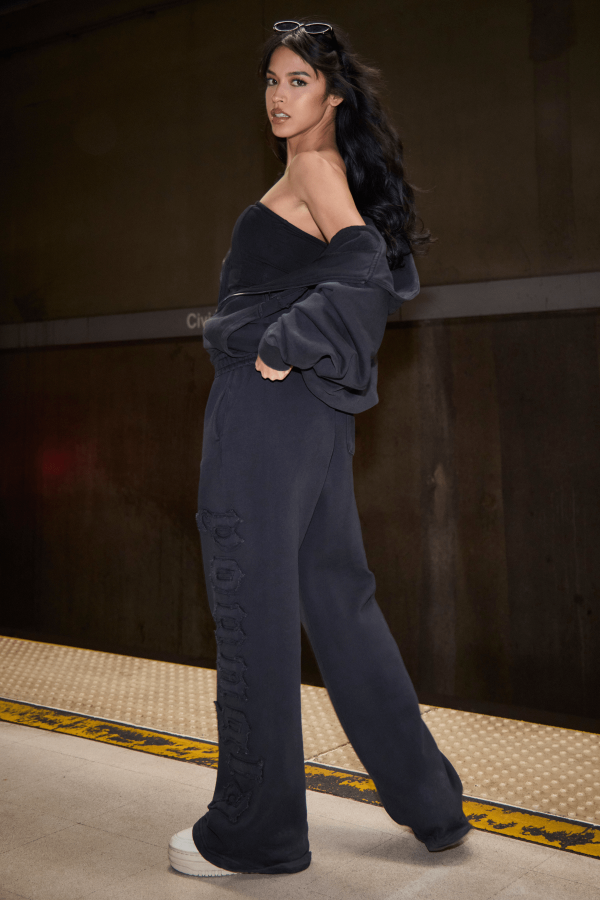 Front view of oversized cotton joggers in a relaxed fit.