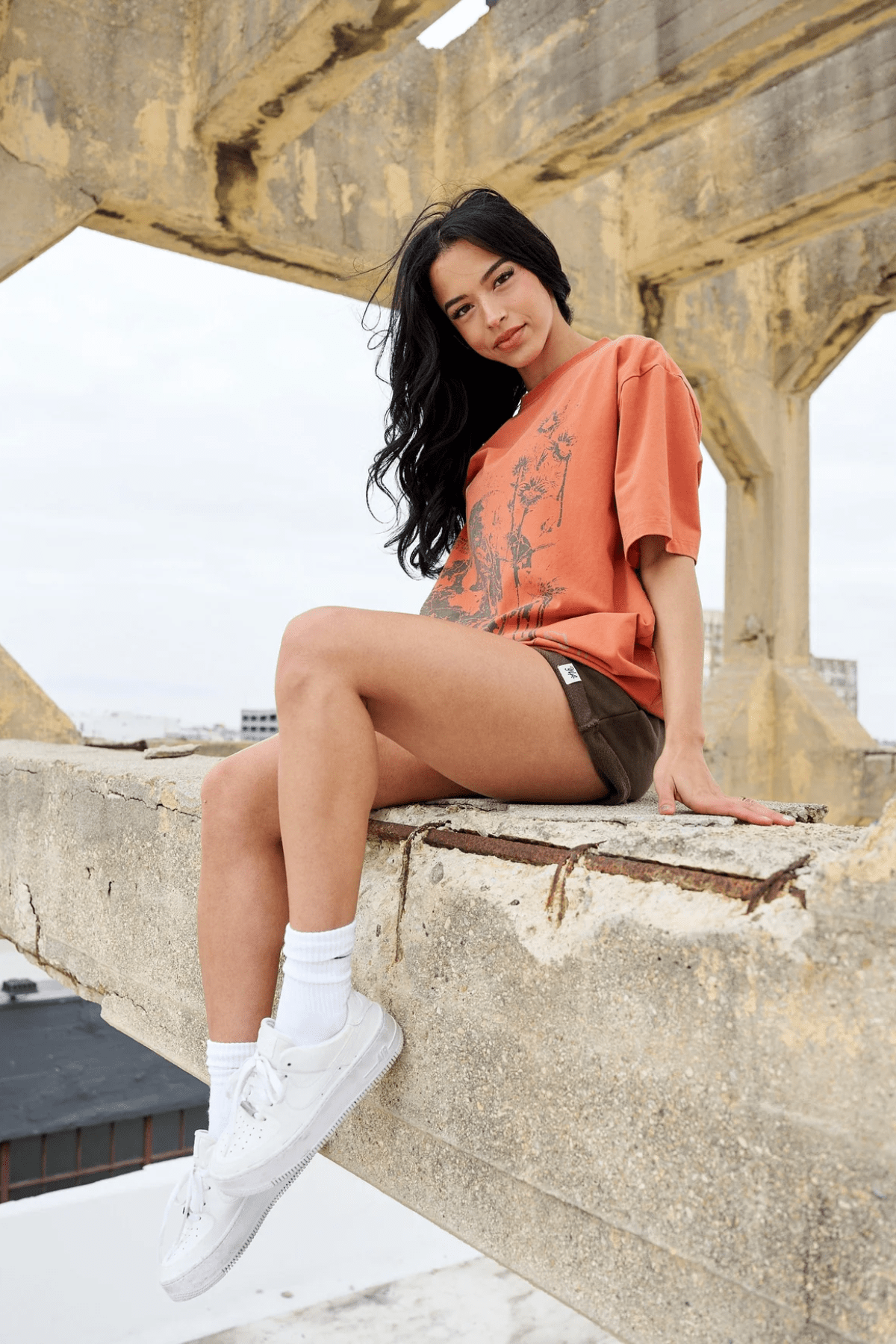 Front view of the oversized cotton tee showcasing its rustic design.