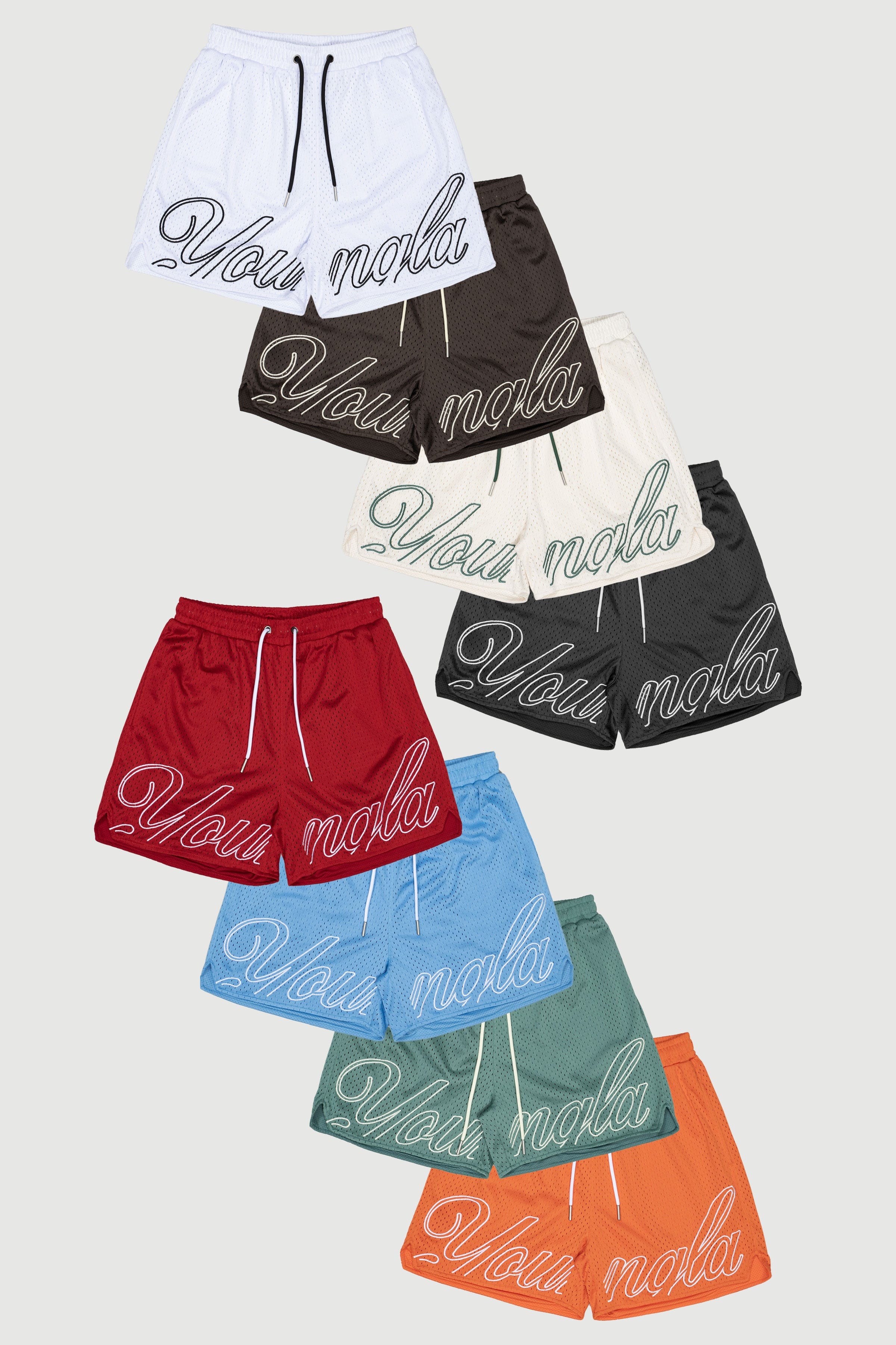 YoungLA mesh gym shorts in black, showing side pocket detail