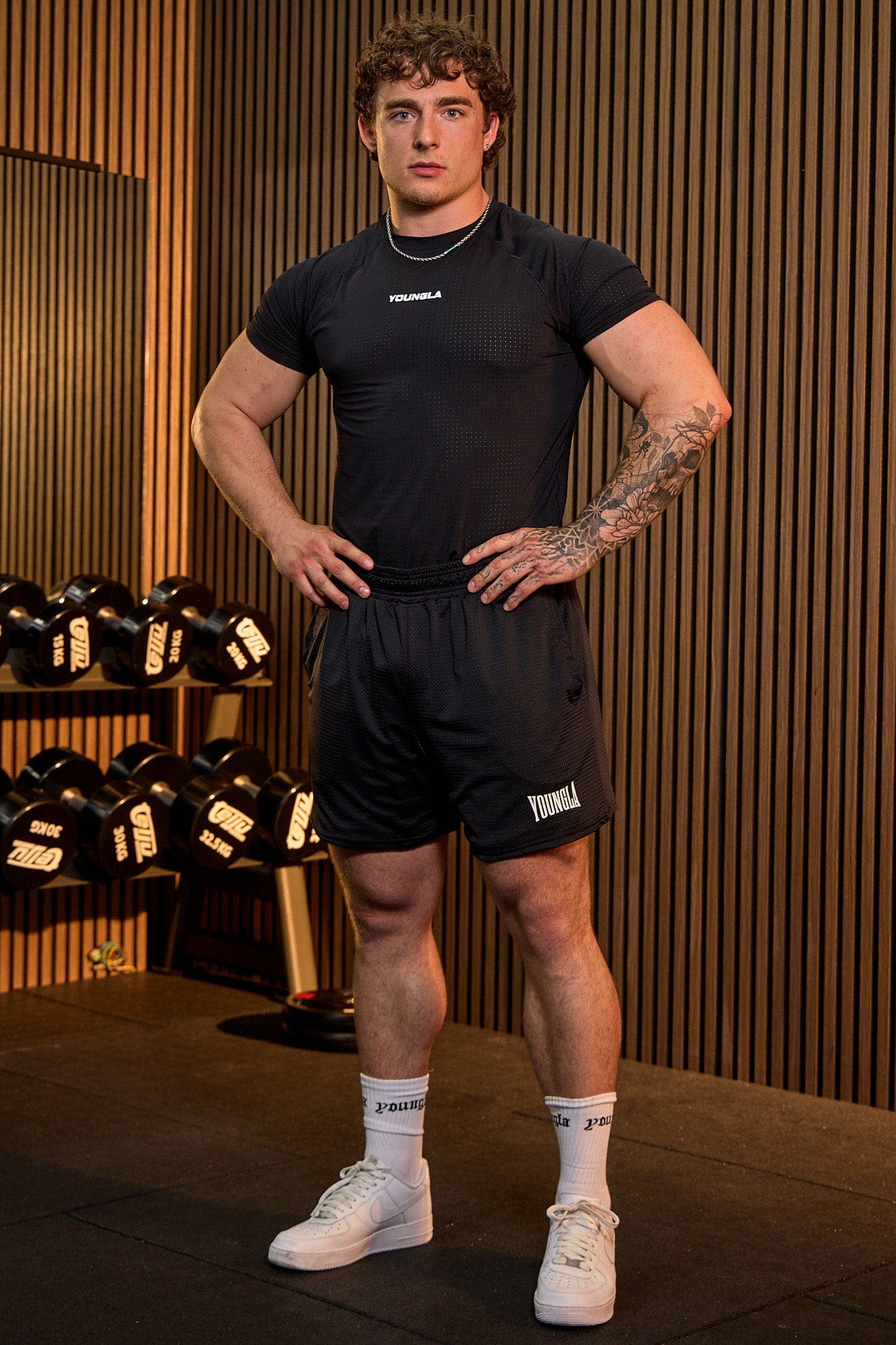 Side angle showing stretch and fitted cut for mobility during training