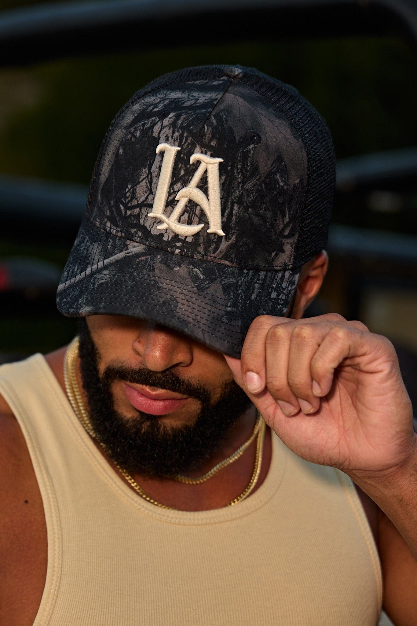 Top-down view showing structured A-frame and high-quality twill texture